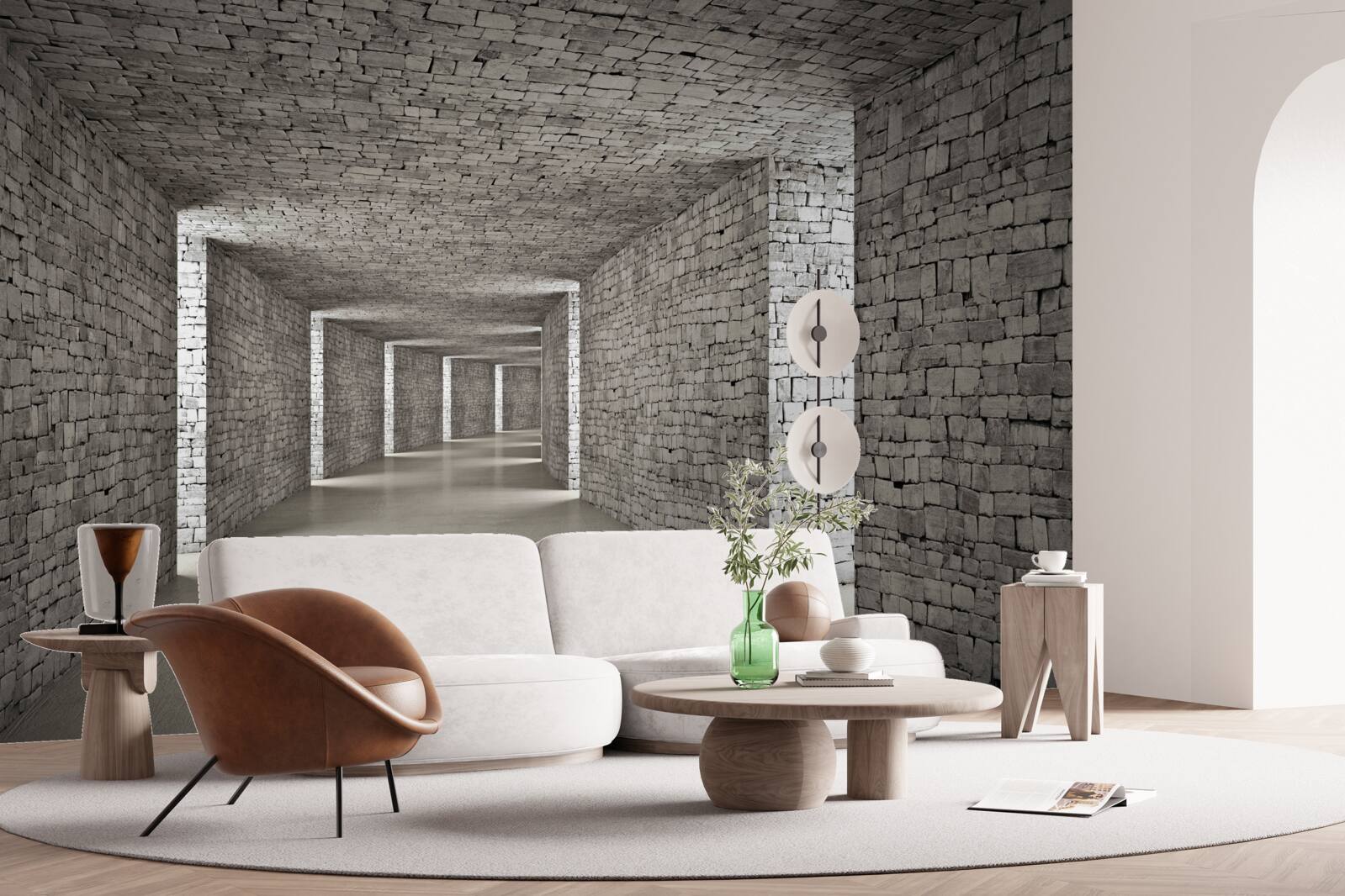 Fotobehang perspectief van een bakstenen gang