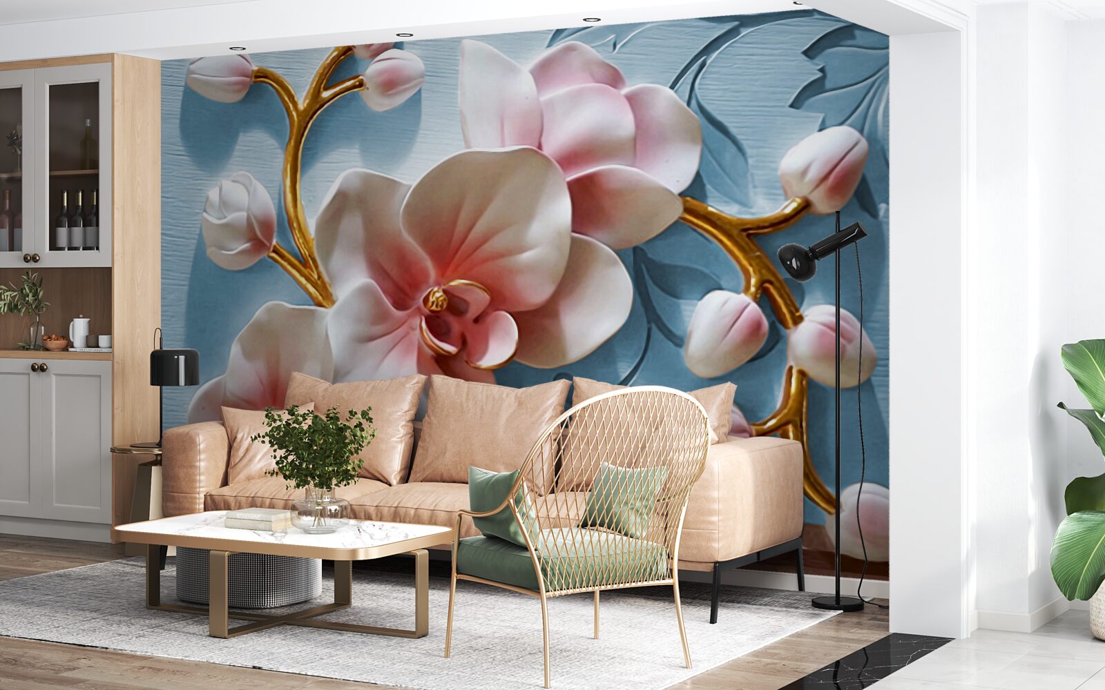 Fotobehang witte orchidee in een blauwe lucht