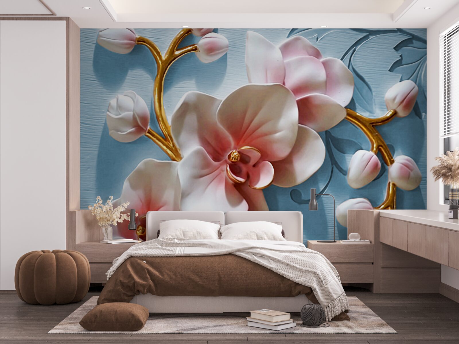 Fotobehang witte orchidee in een blauwe lucht