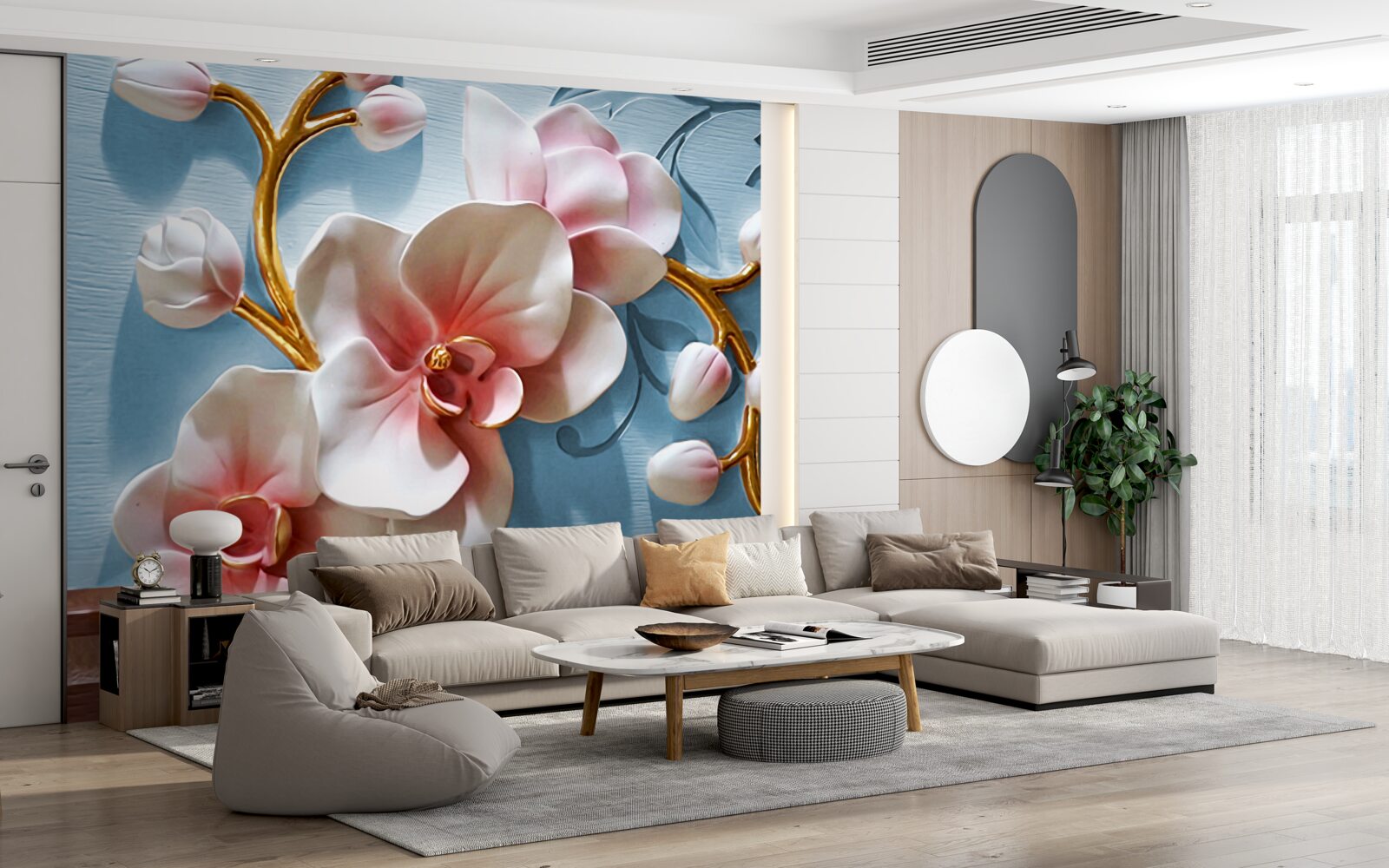 Fotobehang witte orchidee in een blauwe lucht