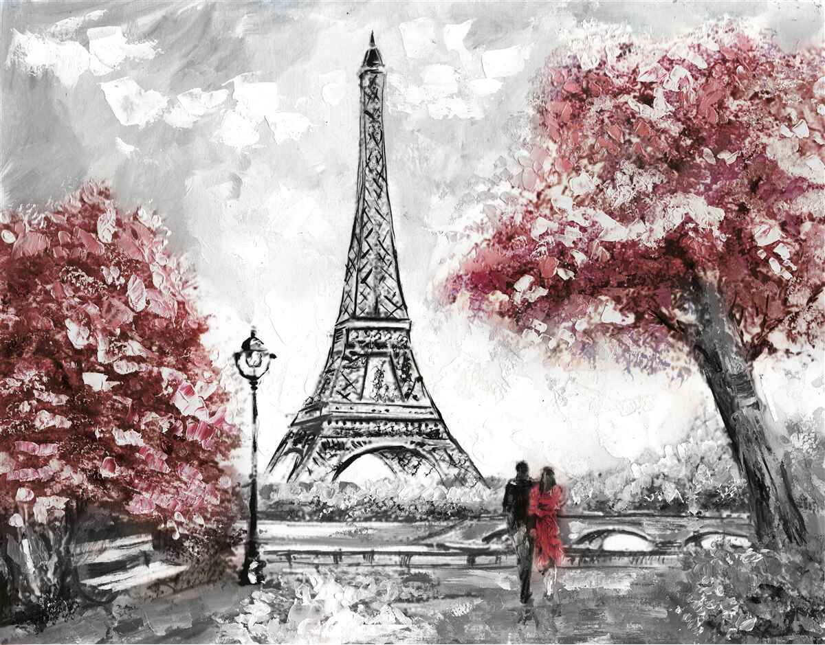 Fotobehang twee mensen die genieten van het uitzicht op de eiffeltoren