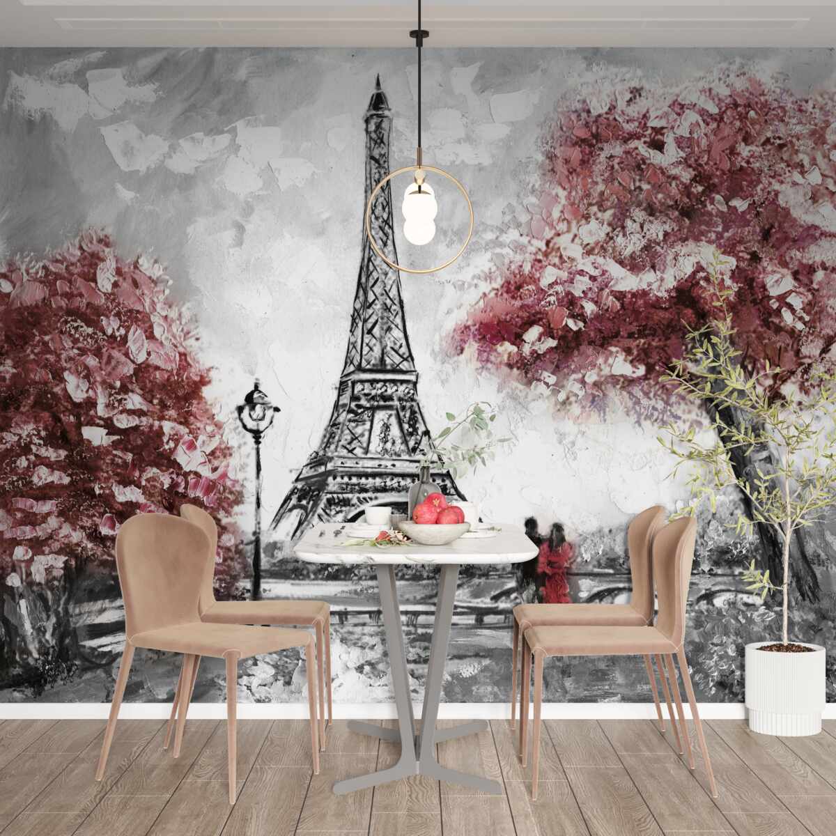 Fotobehang twee mensen die genieten van het uitzicht op de eiffeltoren