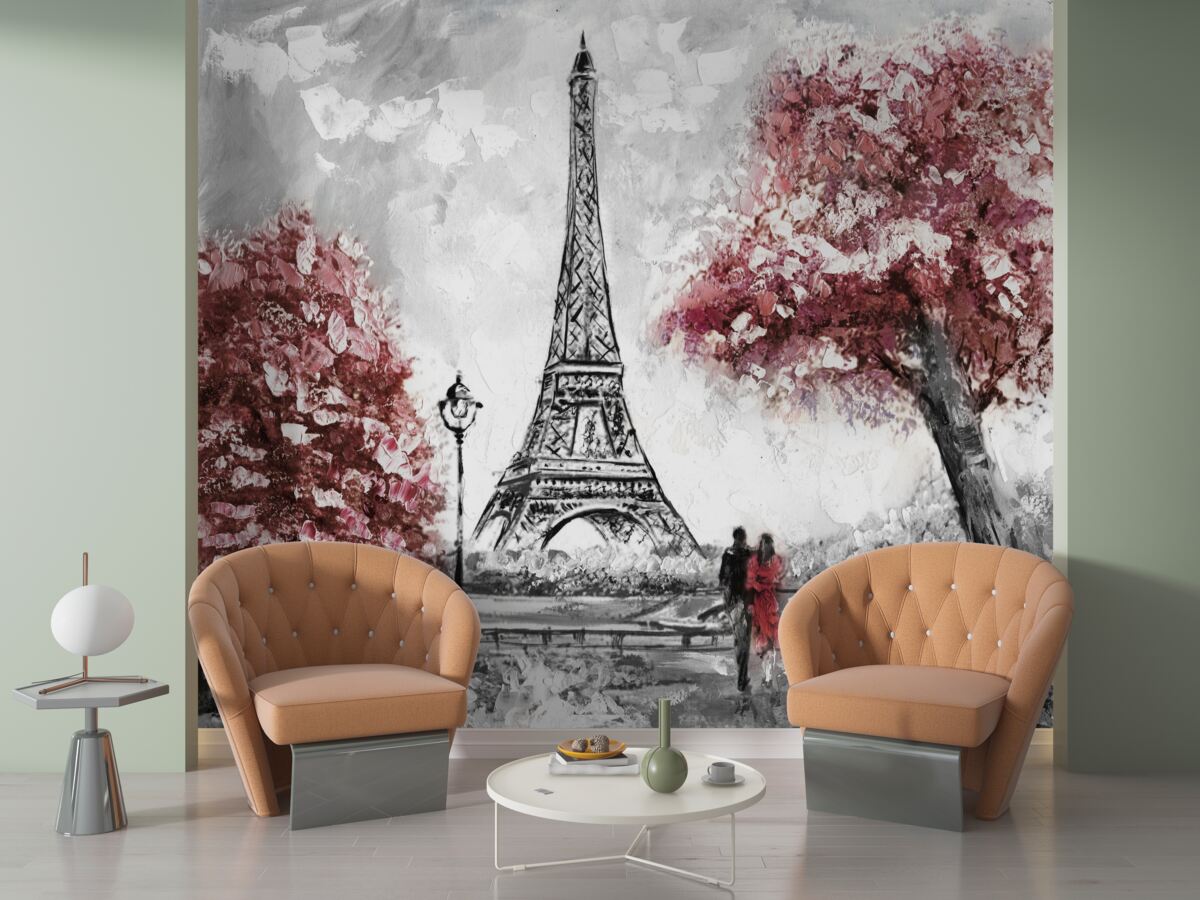 Fotobehang twee mensen die genieten van het uitzicht op de eiffeltoren