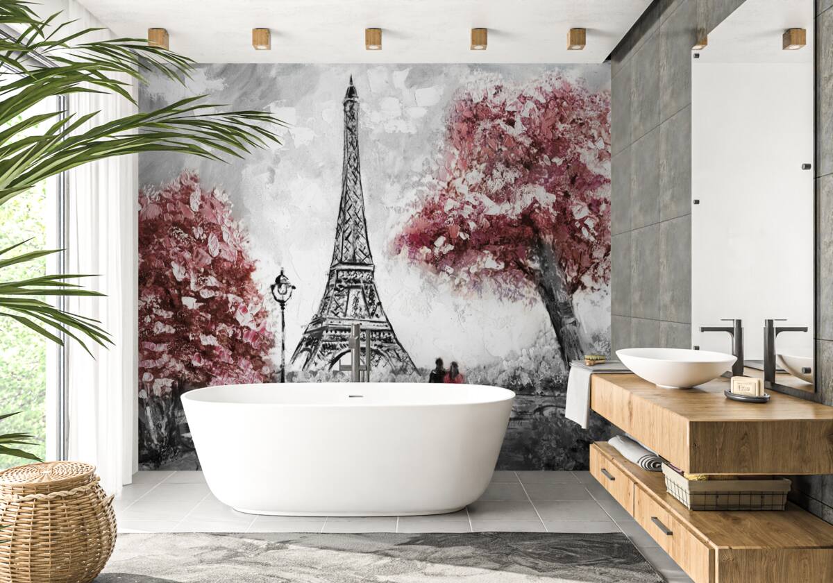 Fotobehang twee mensen die genieten van het uitzicht op de eiffeltoren