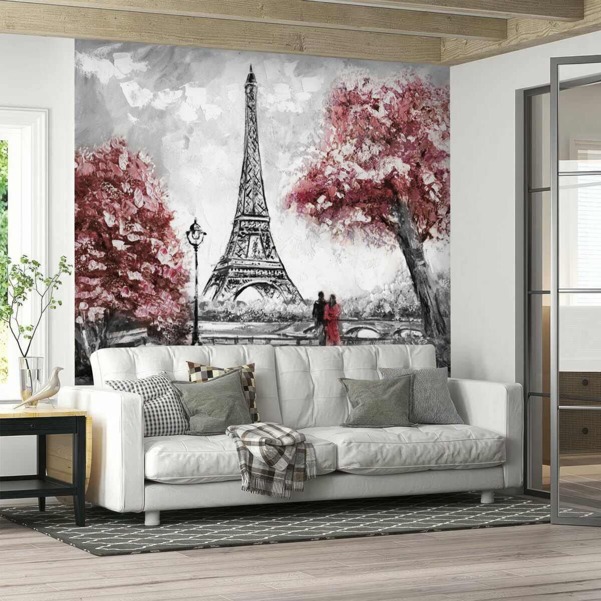 Fotobehang twee mensen die genieten van het uitzicht op de eiffeltoren