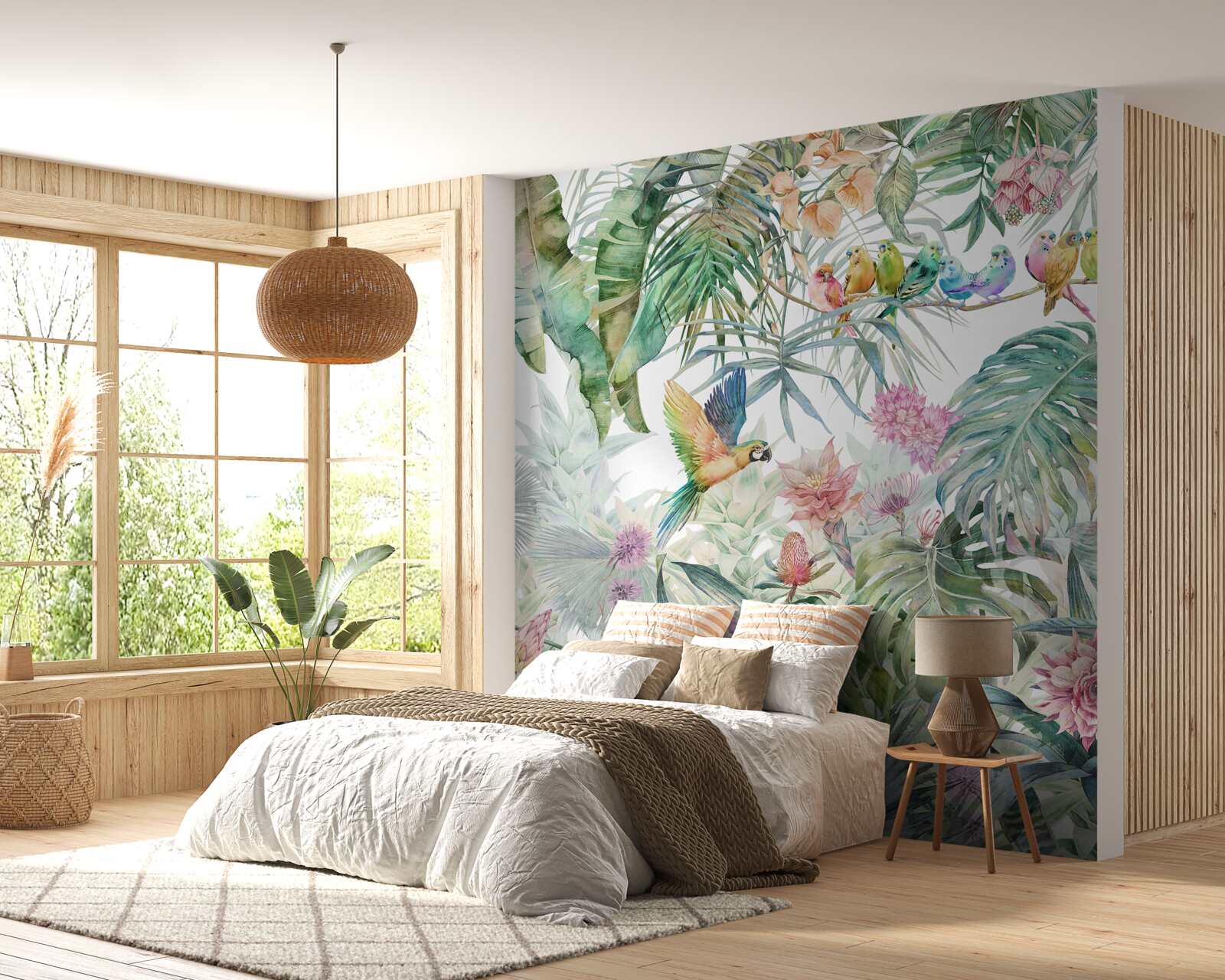 Fotobehang een papegaaienfamilie in het regenwoud