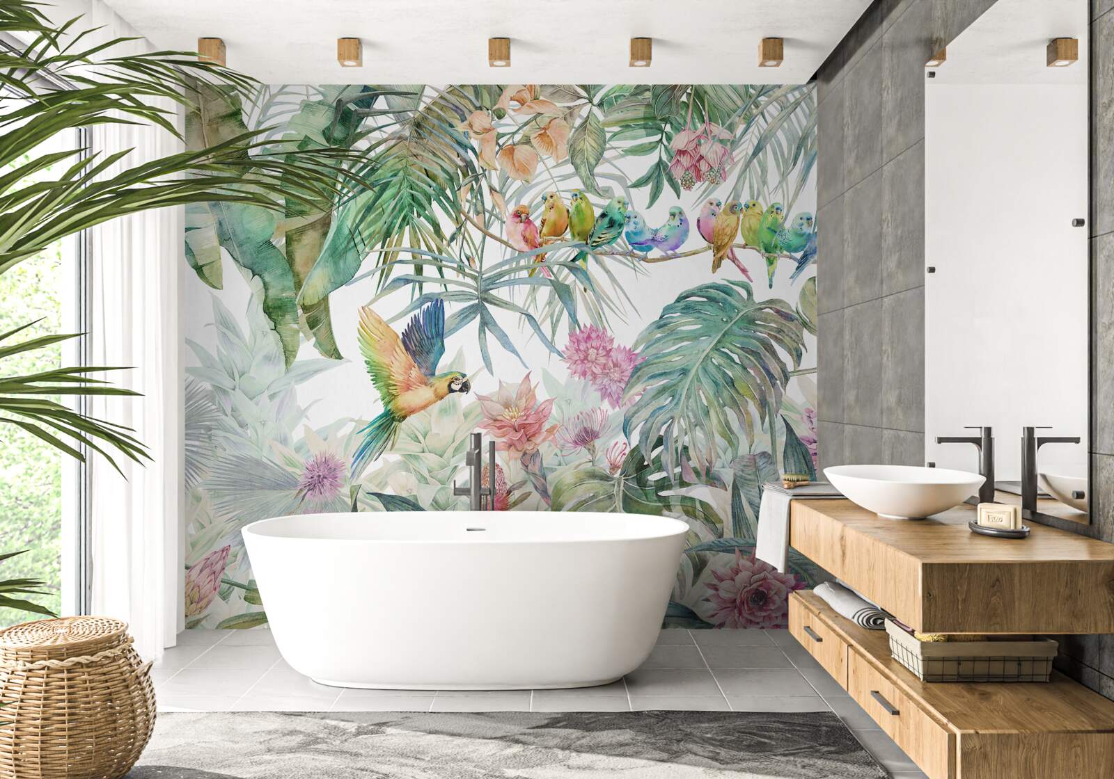 Fotobehang een papegaaienfamilie in het regenwoud