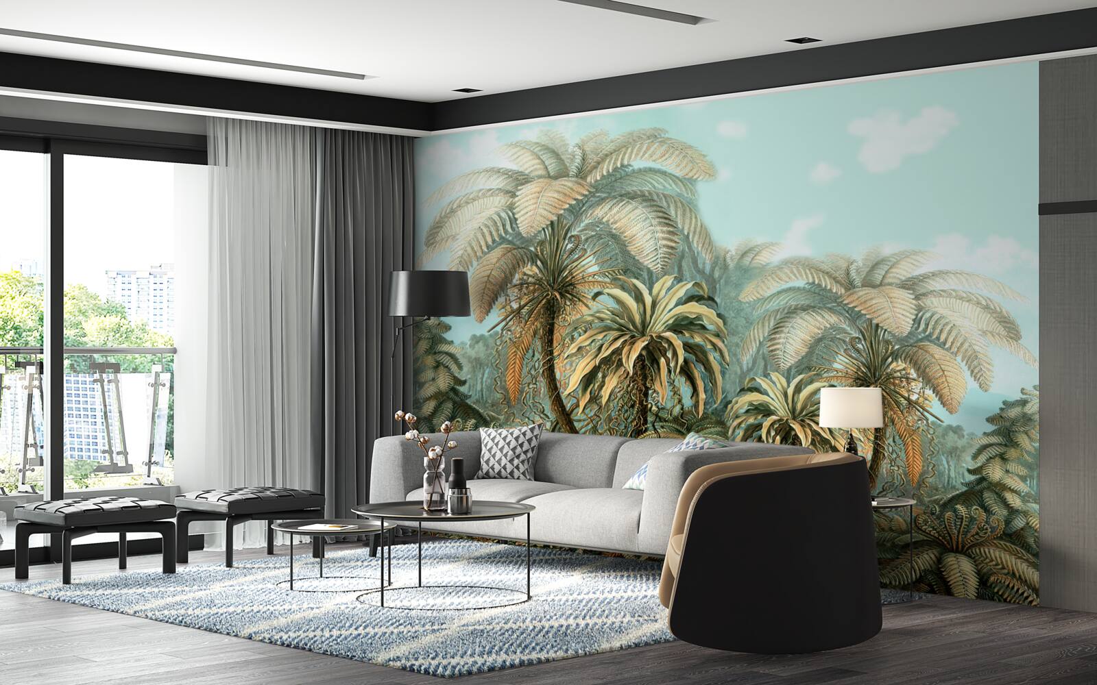 Fotobehang tropische bomen op een zalig eiland