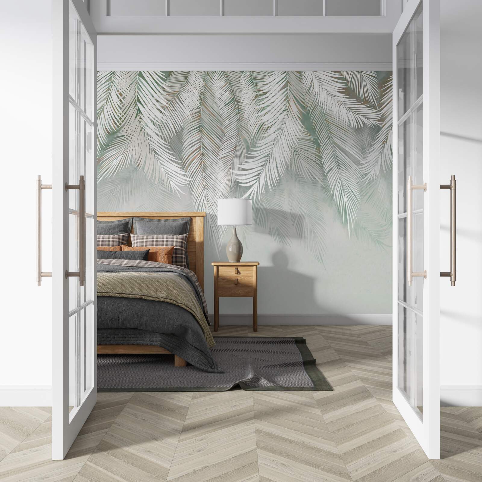 Fotobehang naar beneden gerichte geveerde bladeren