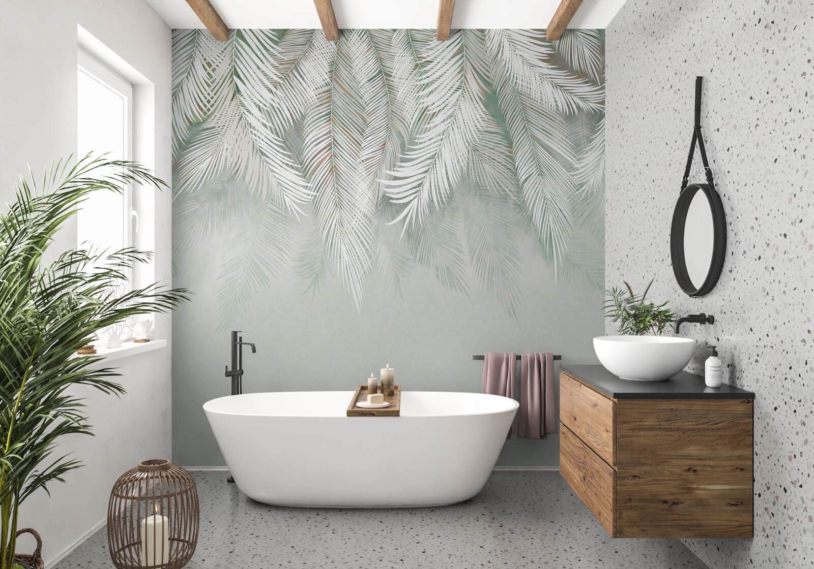 Fotobehang naar beneden gerichte geveerde bladeren