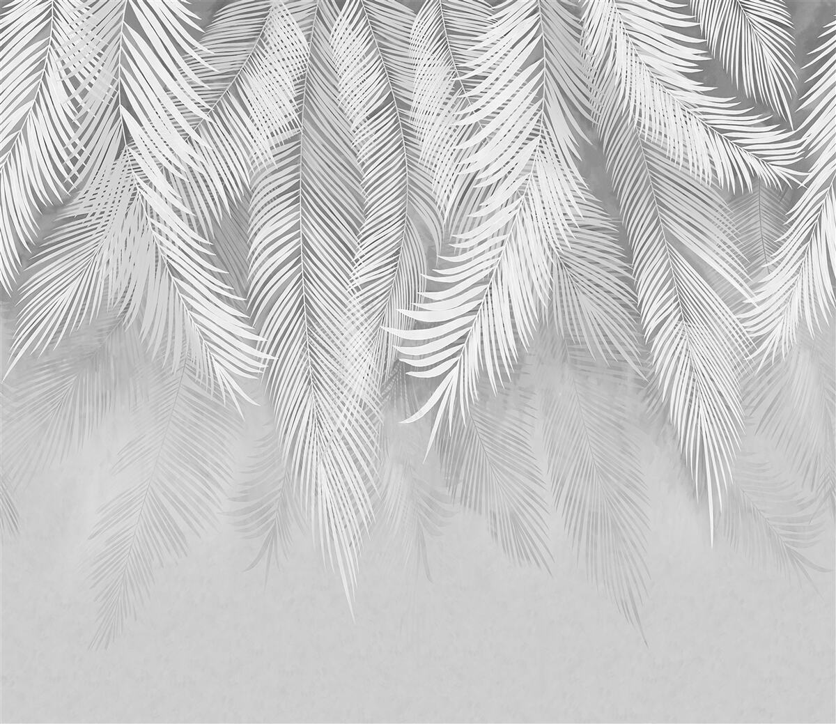 Fotobehang witte palmbladeren hangen
