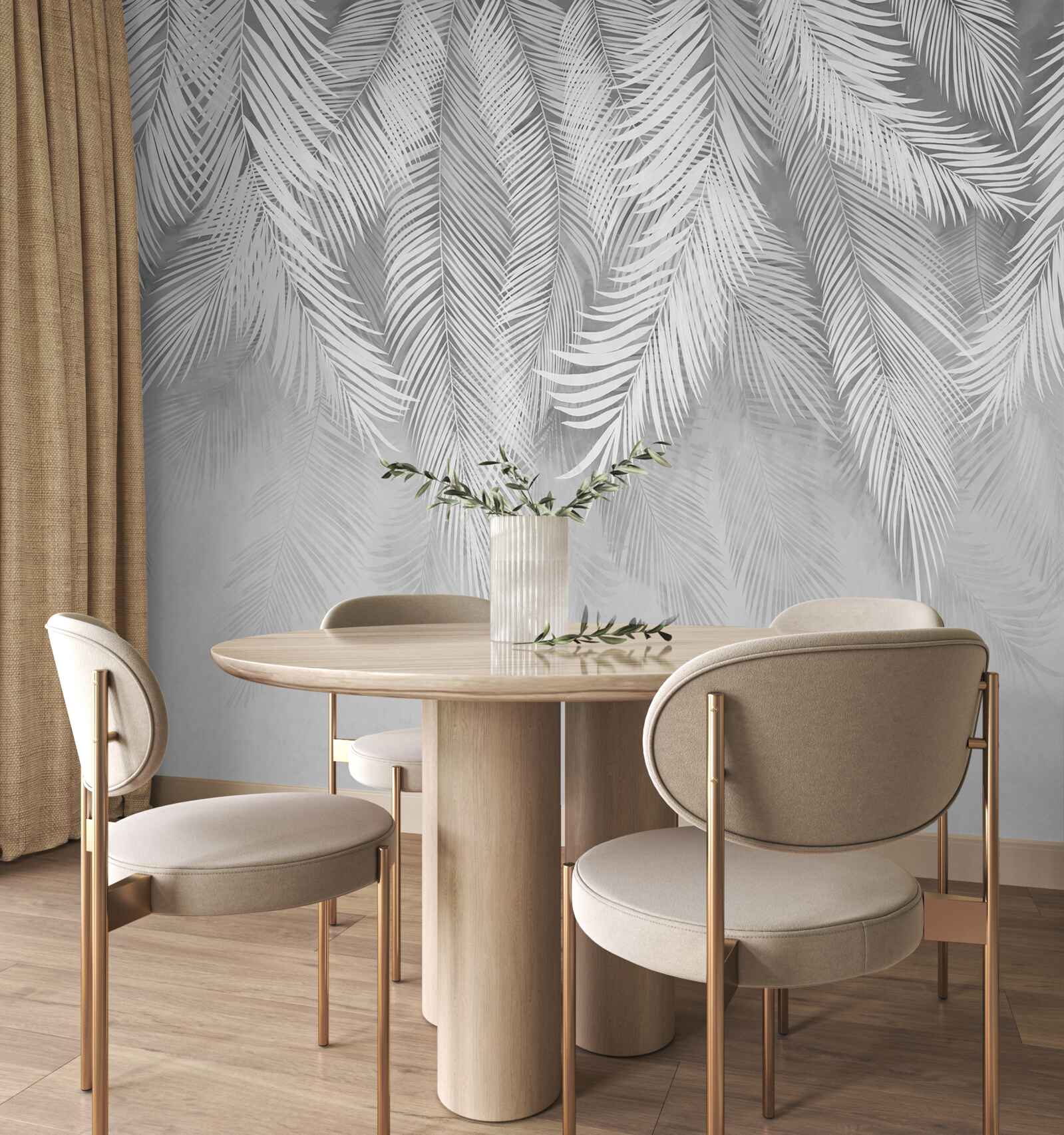 Fotobehang witte palmbladeren hangen