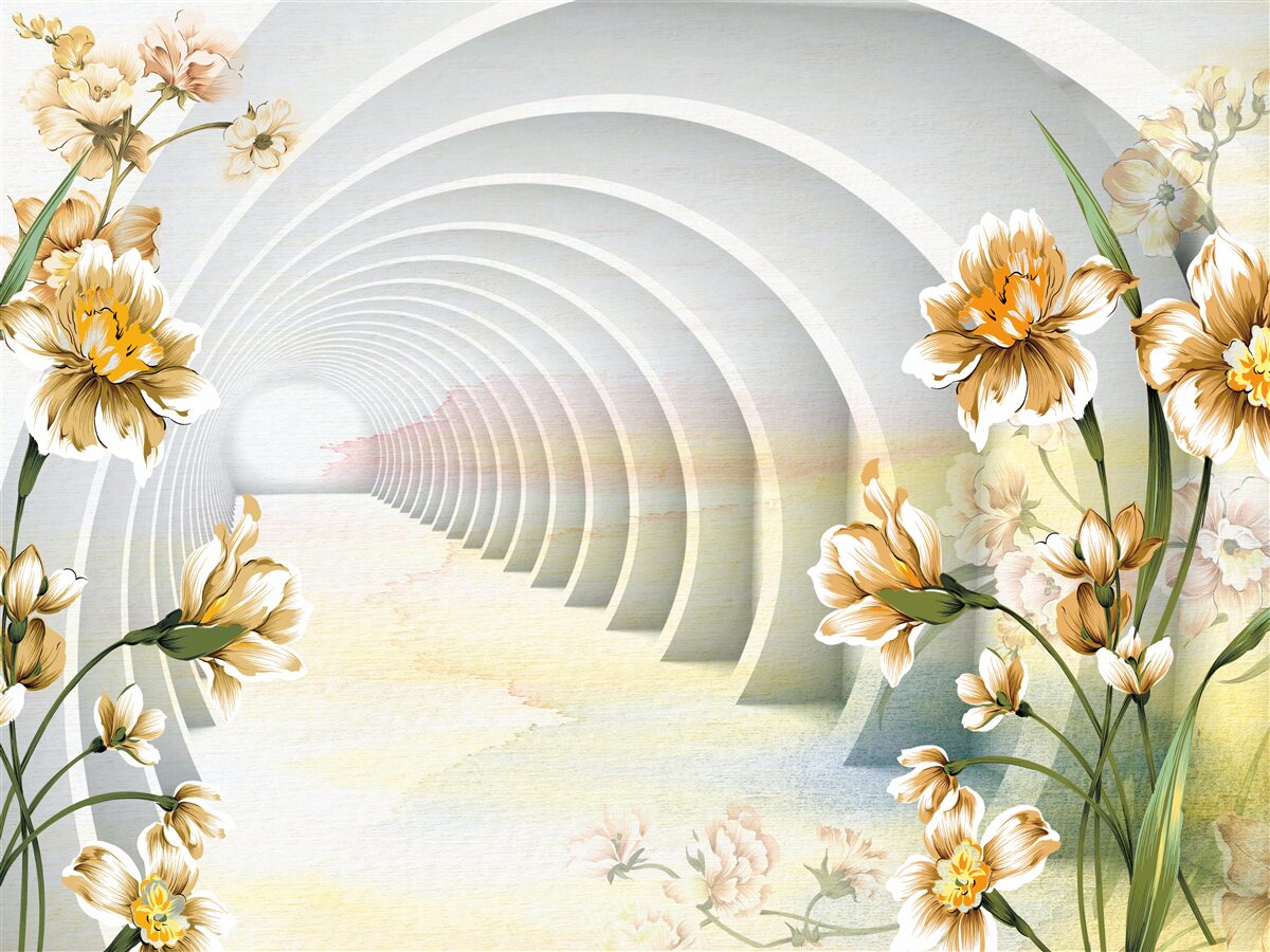 Fotobehang Bogen versierd met witte bloemen