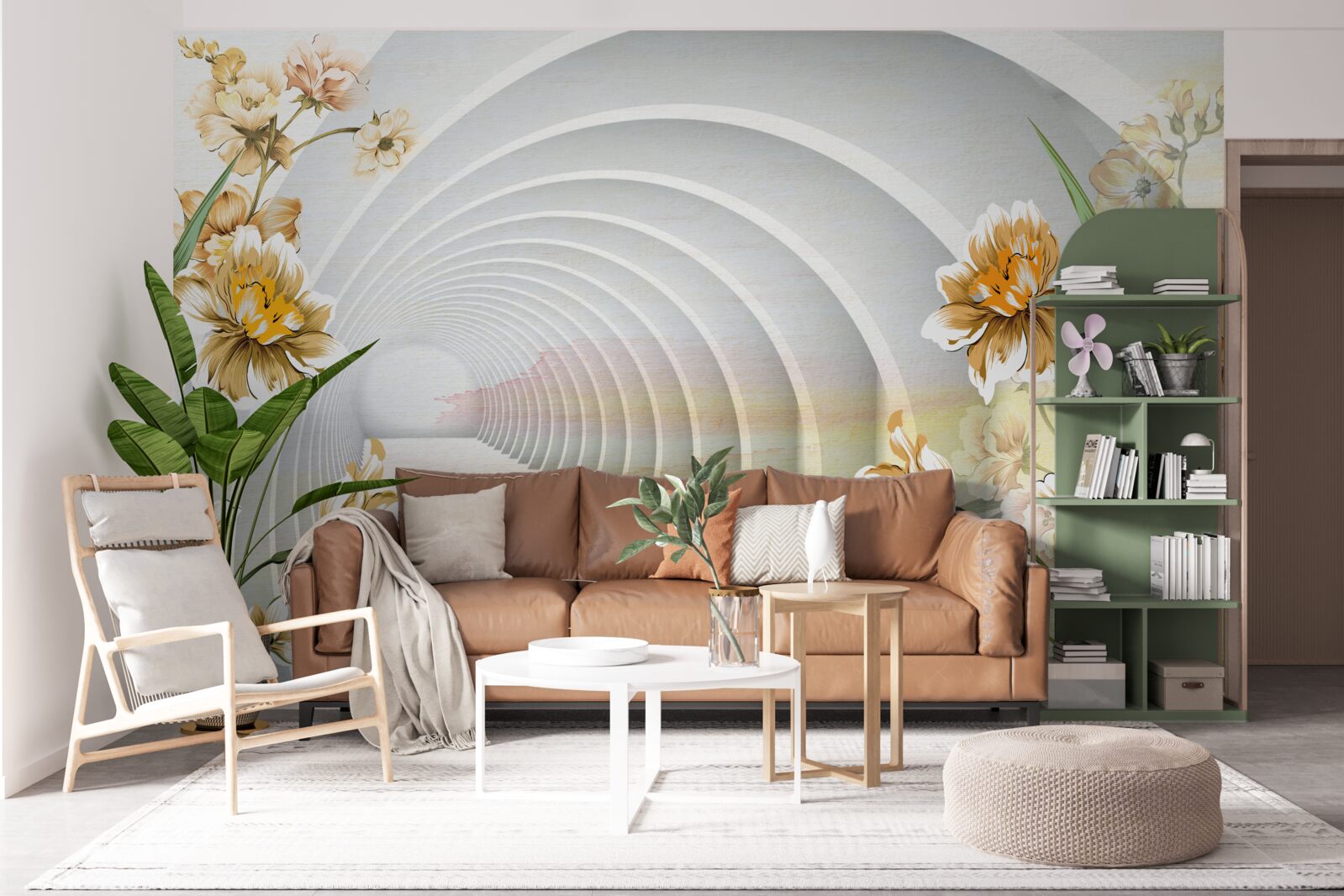 Fotobehang Bogen versierd met witte bloemen