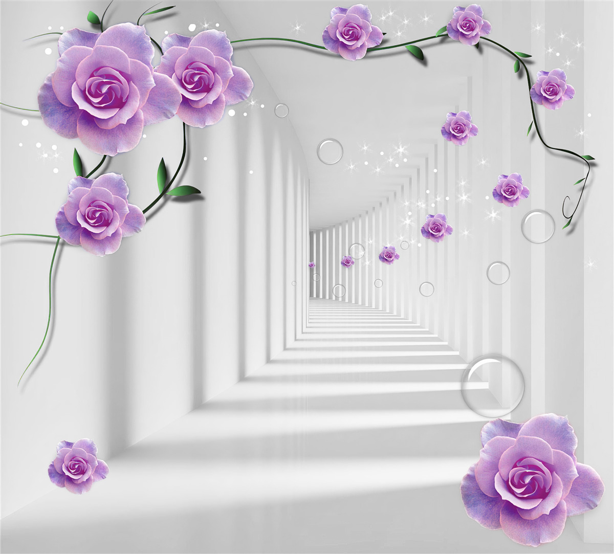 Fotobehang de bloemen die bloeiden op de achtergrond van de tunnel