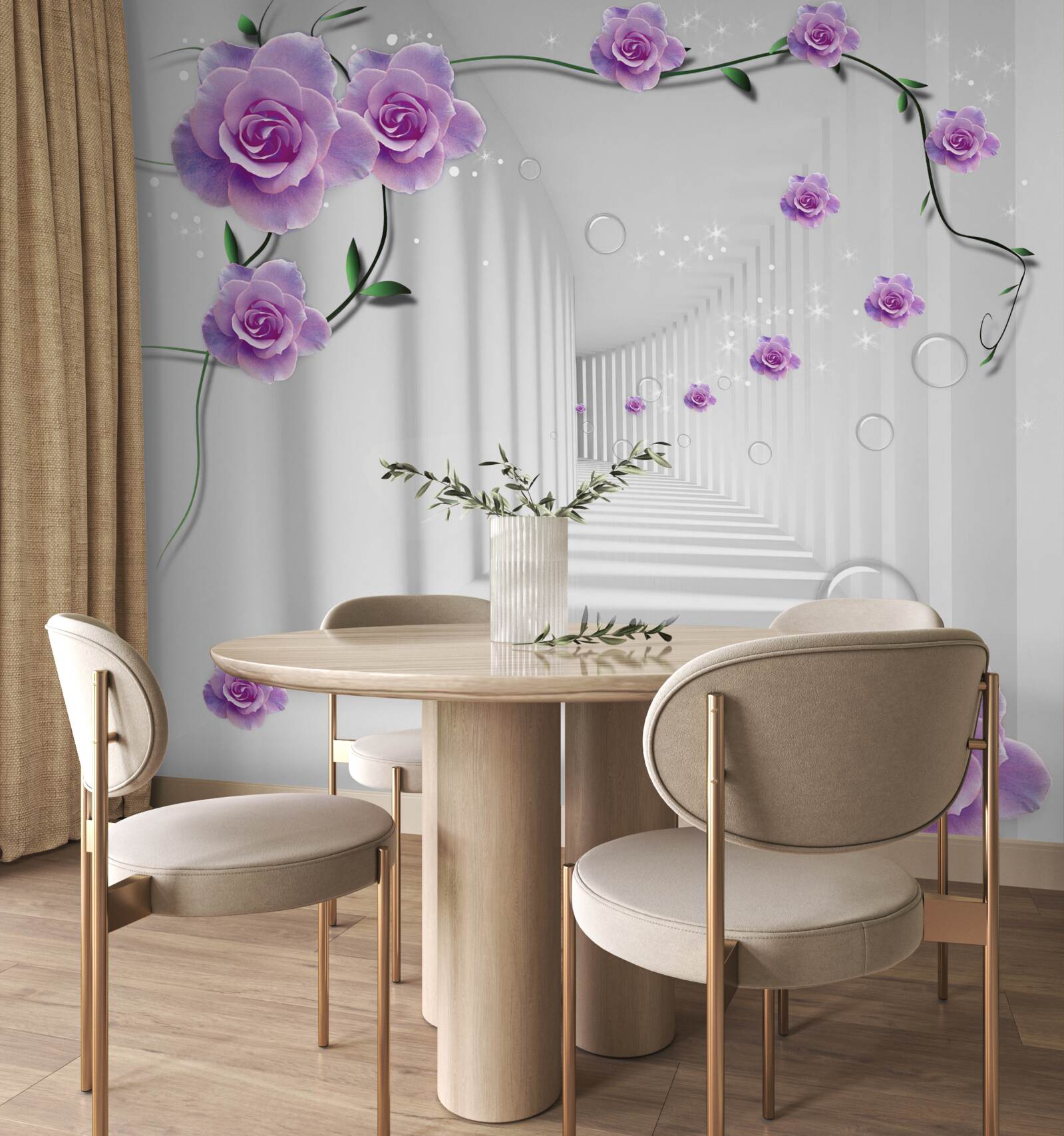 Fotobehang de bloemen die bloeiden op de achtergrond van de tunnel