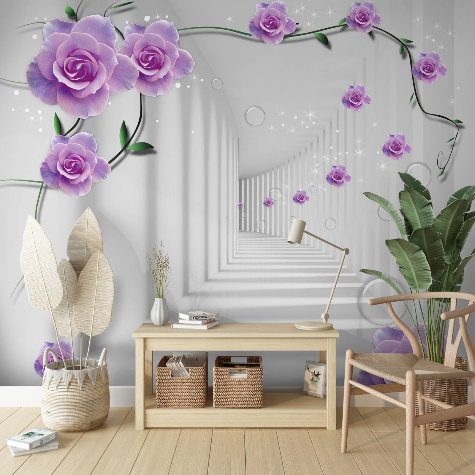 Fotobehang de bloemen die bloeiden op de achtergrond van de tunnel