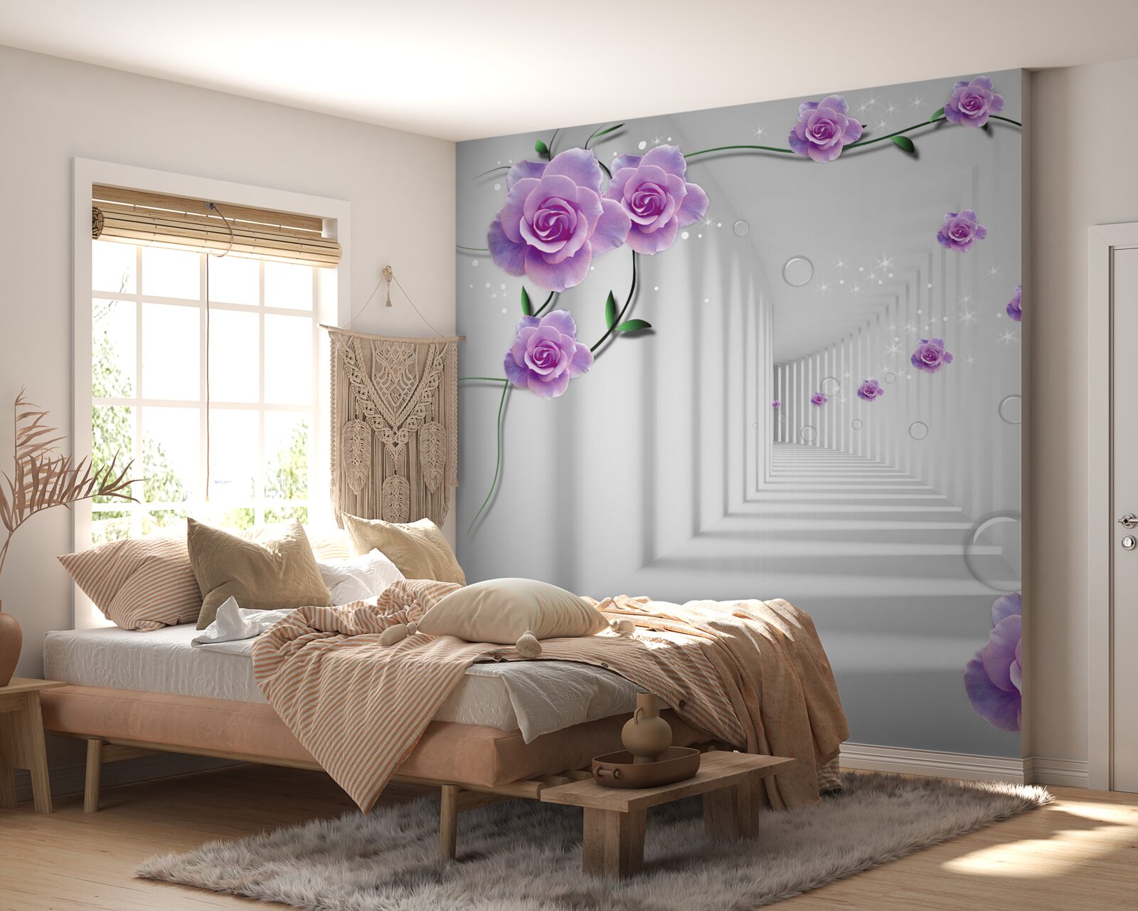 Fotobehang de bloemen die bloeiden op de achtergrond van de tunnel