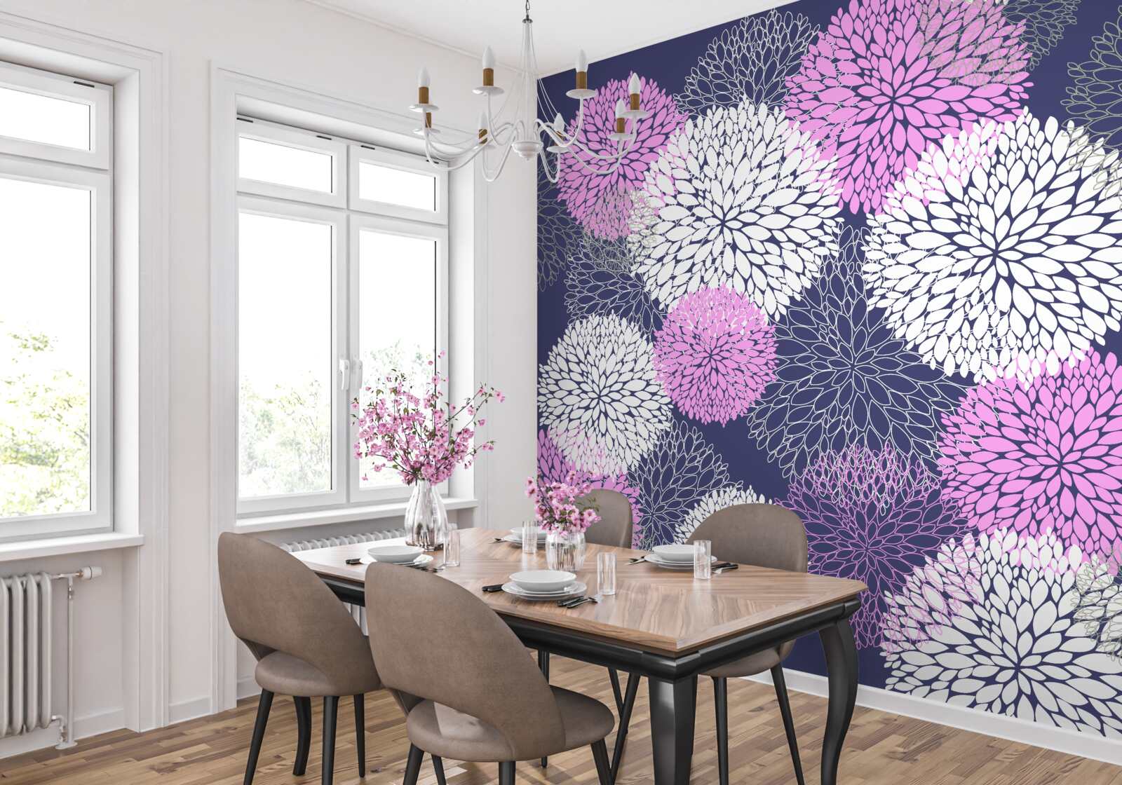 Fotobehang roze en witte anemonen