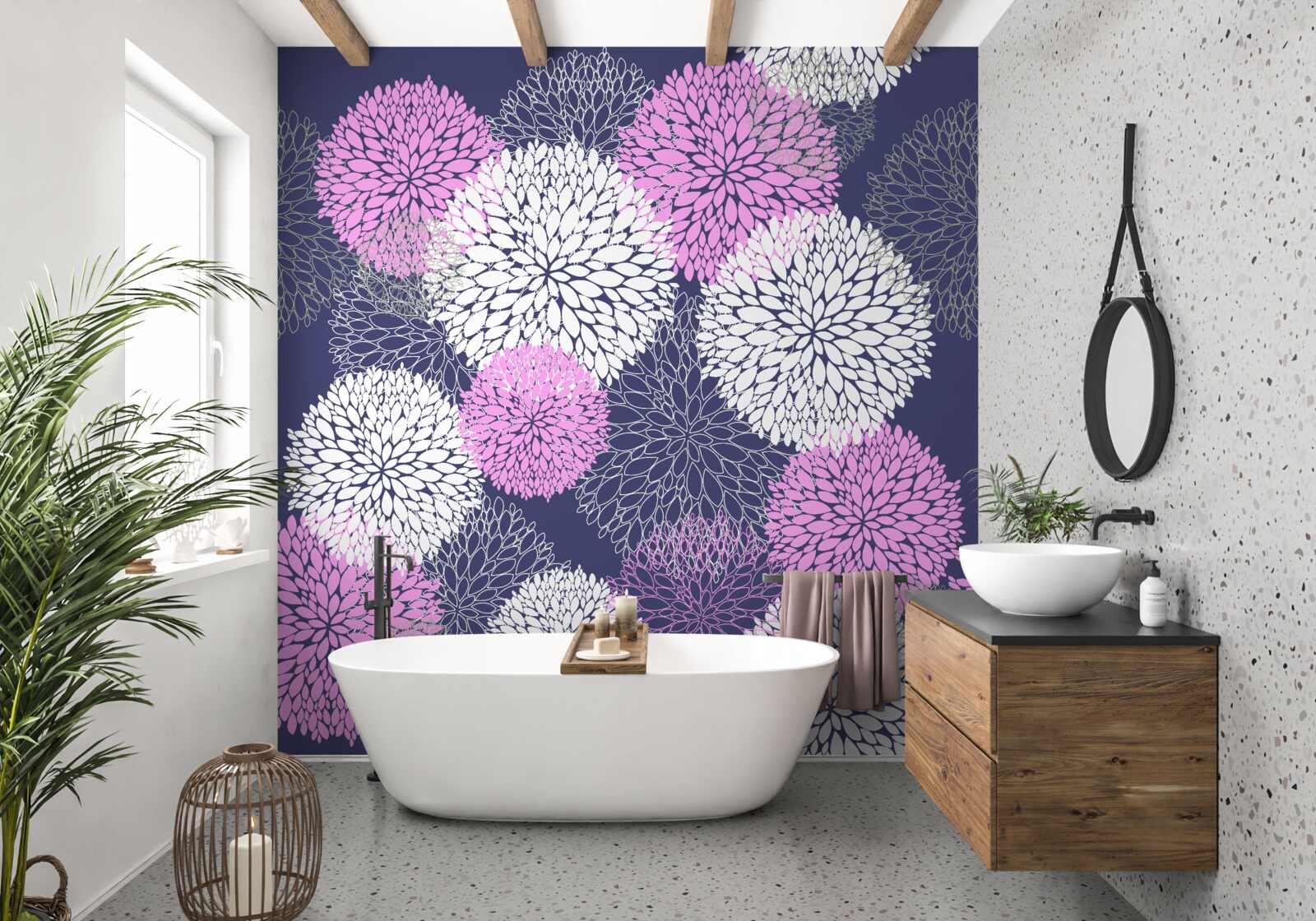 Fotobehang roze en witte anemonen