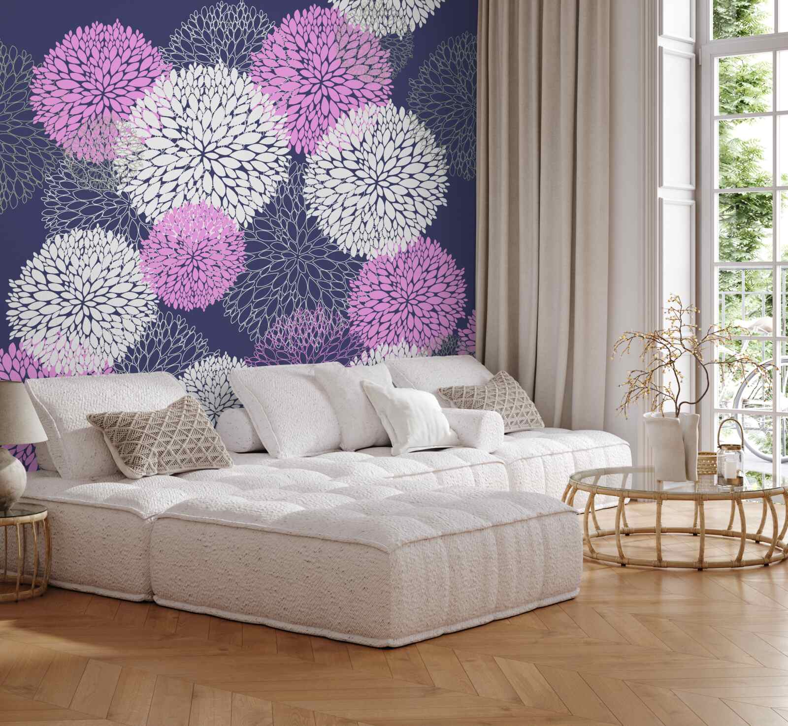 Fotobehang roze en witte anemonen