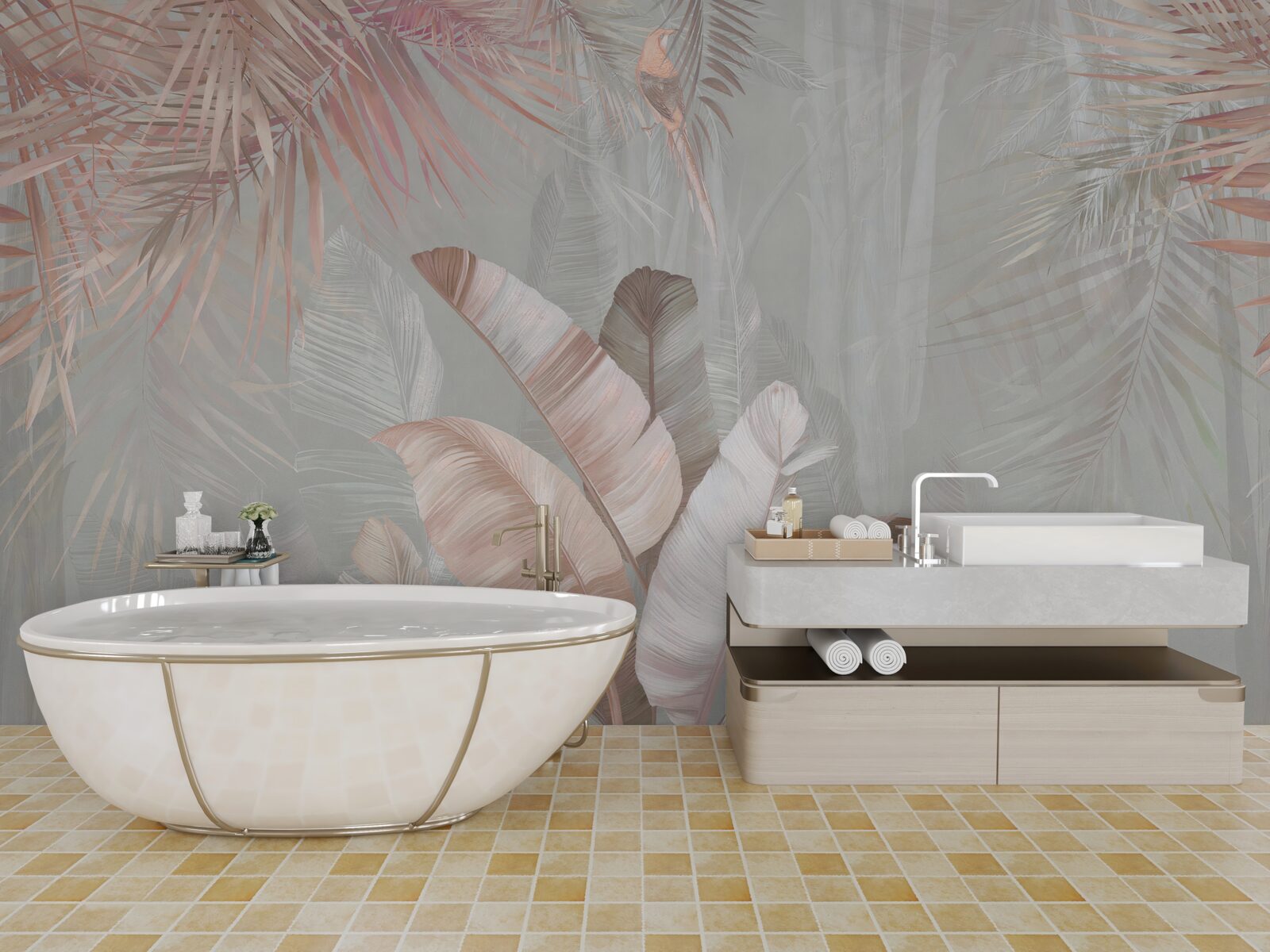 Fotobehang zacht boeket van tropisch gebladerte