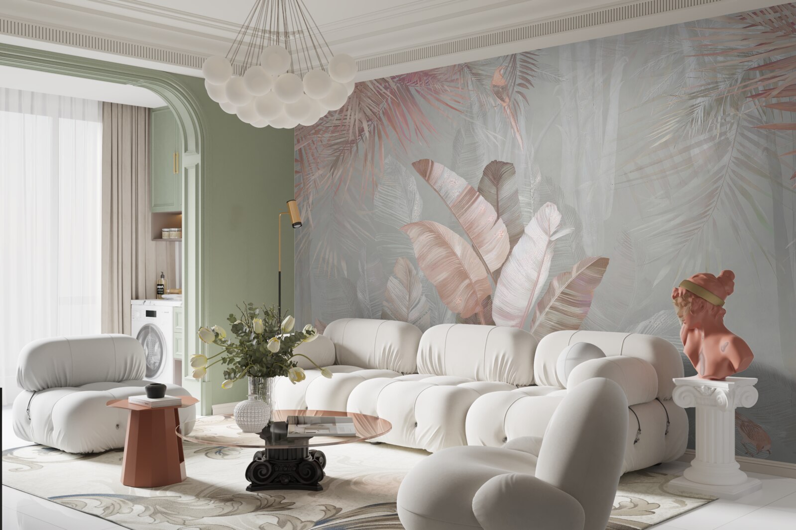 Fotobehang zacht boeket van tropisch gebladerte