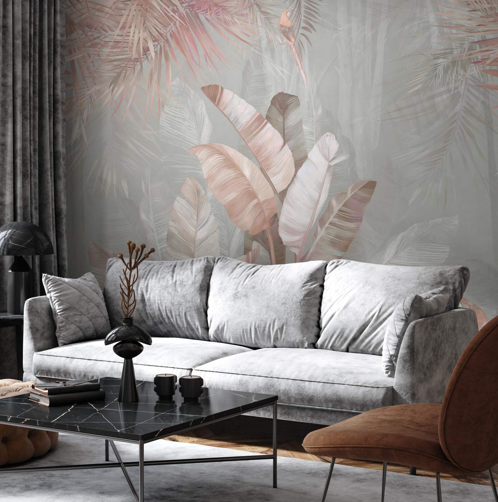 Fotobehang zacht boeket van tropisch gebladerte