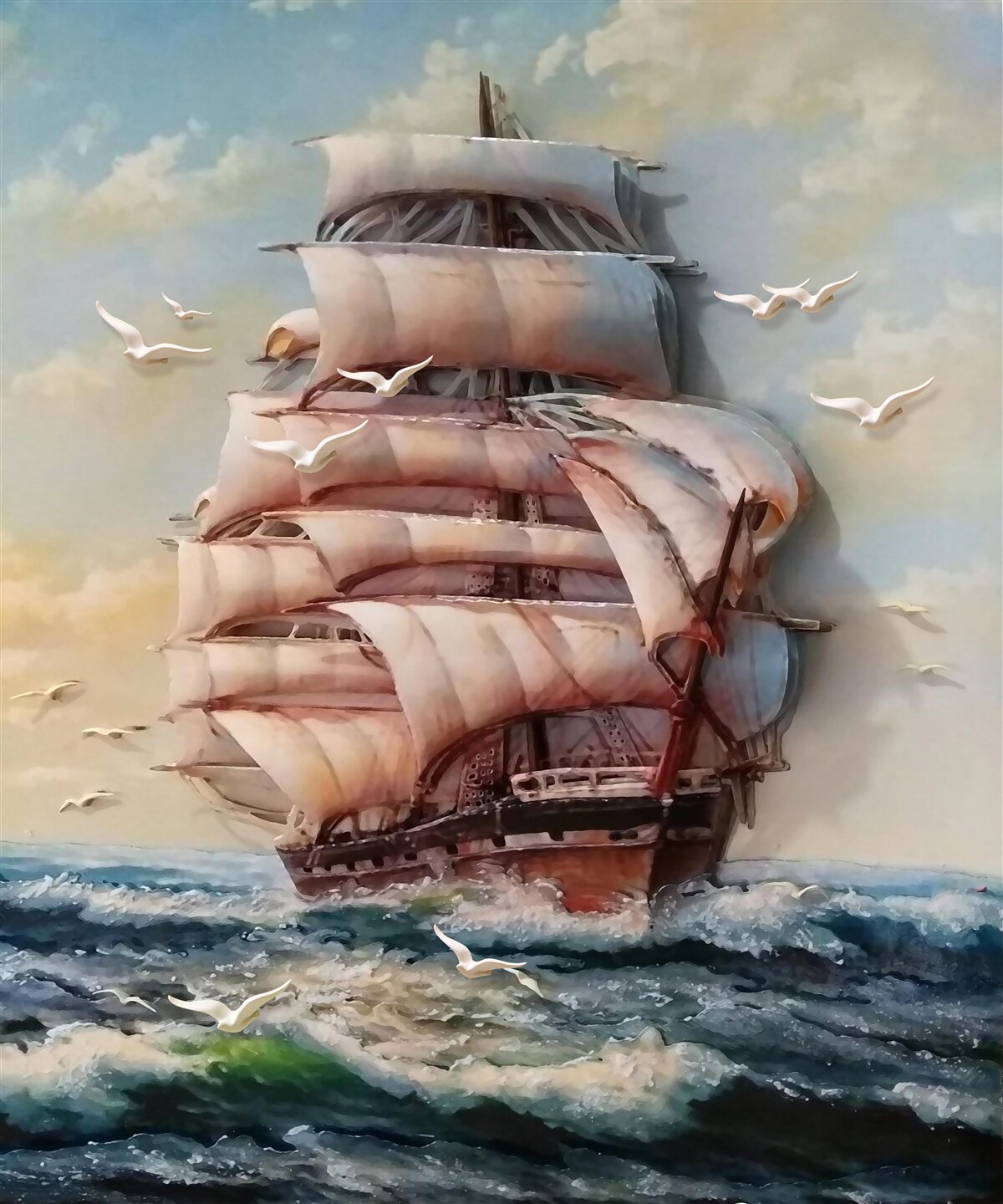 Fotobehang elegant schip met zeilen in een storm