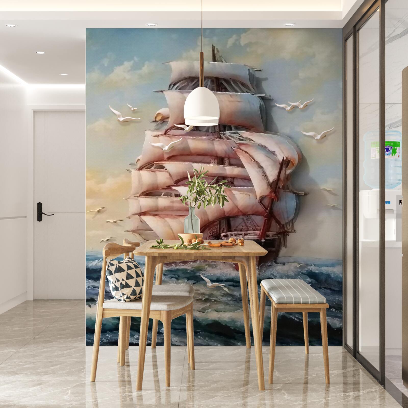 Fotobehang elegant schip met zeilen in een storm