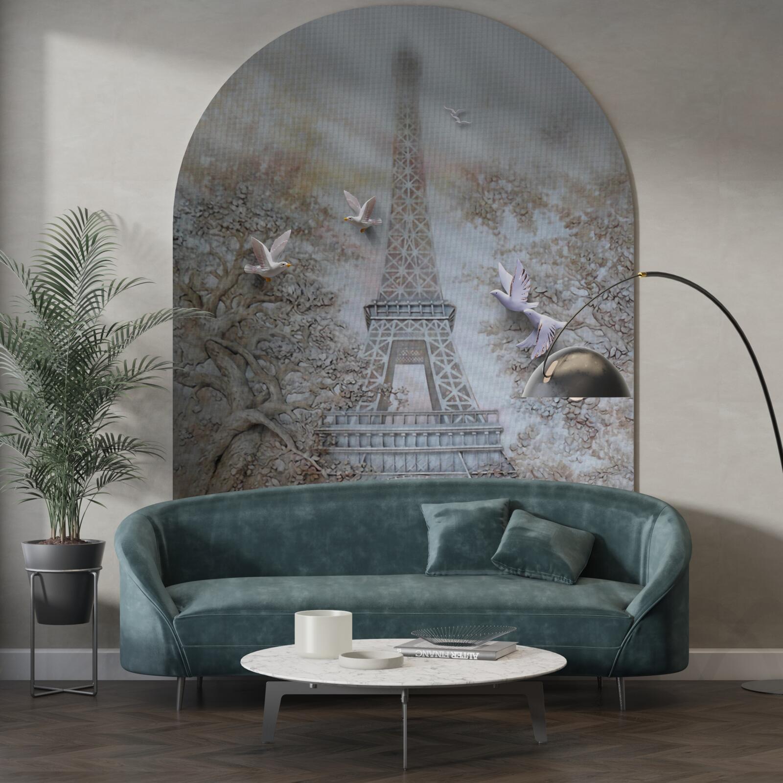 Fotobehang ochtendmist omringt de eiffeltoren