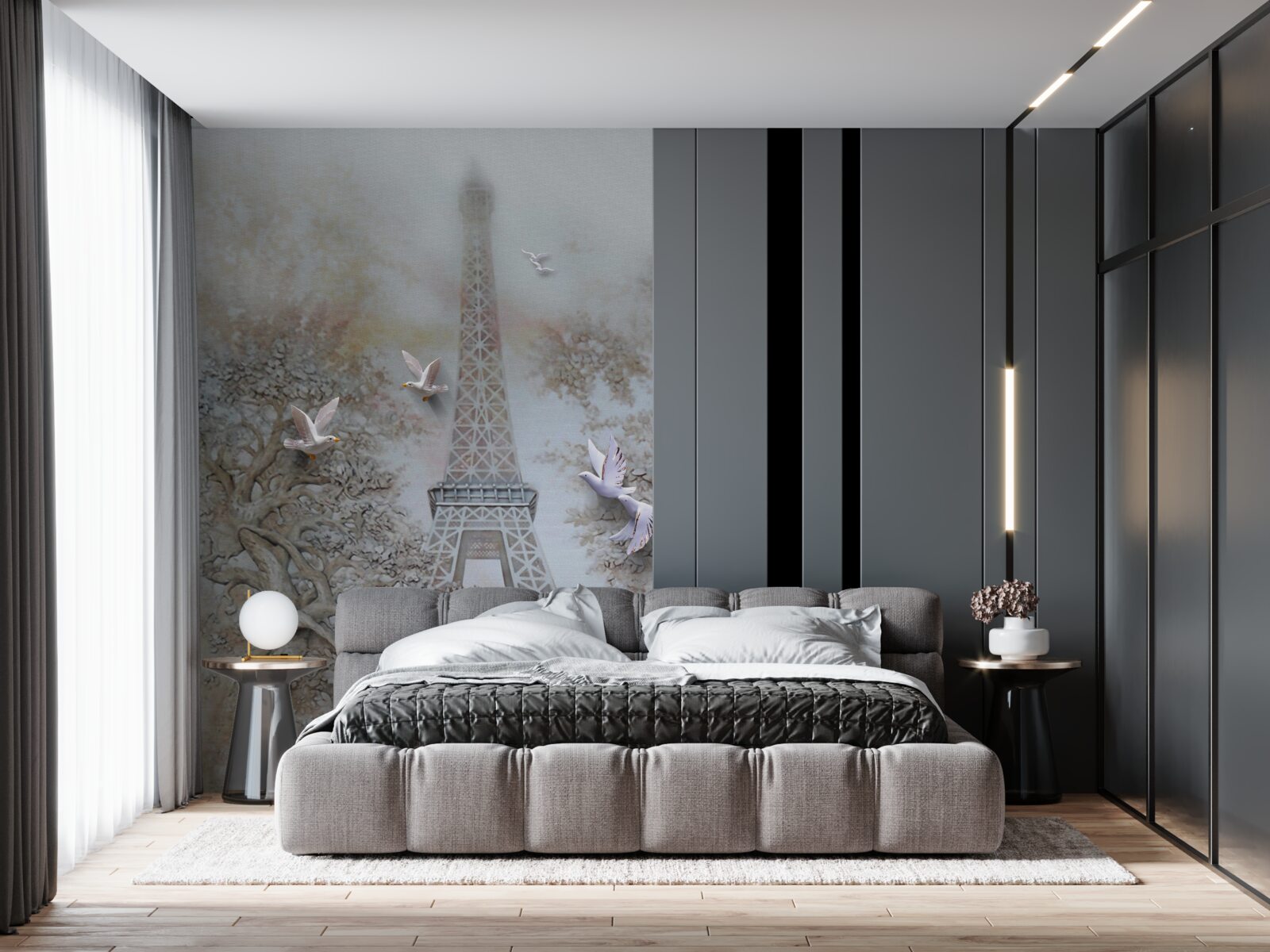 Fotobehang ochtendmist omringt de eiffeltoren