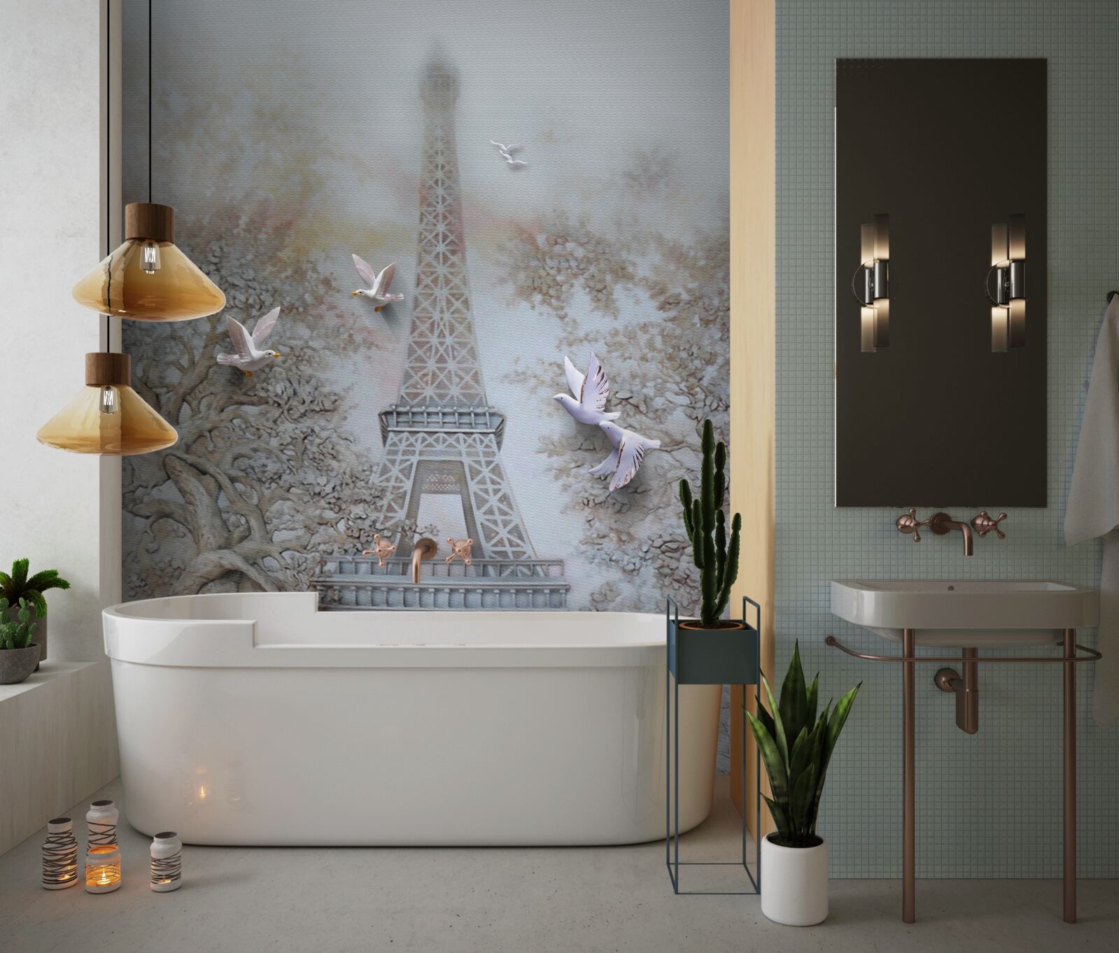 Fotobehang ochtendmist omringt de eiffeltoren