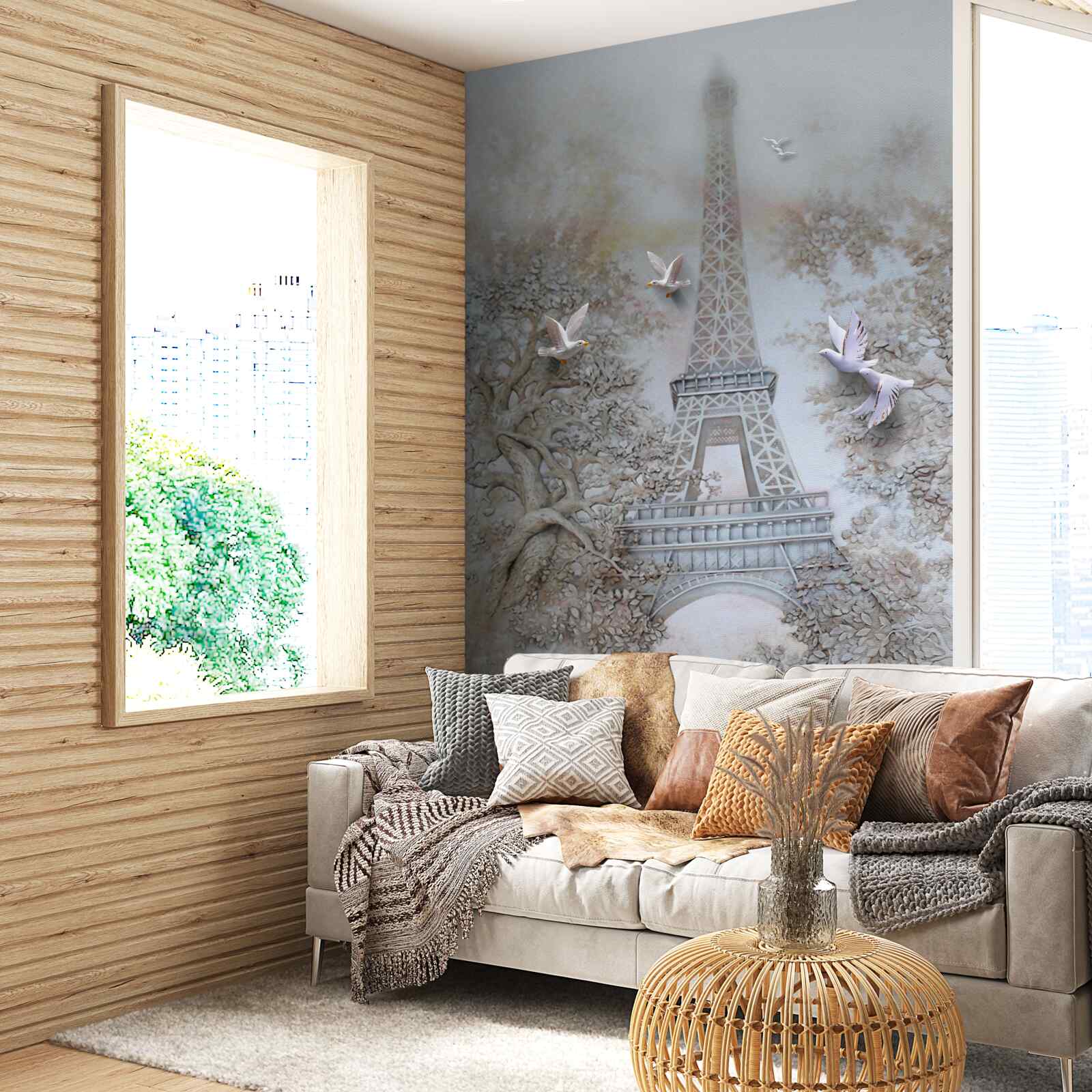 Fotobehang ochtendmist omringt de eiffeltoren