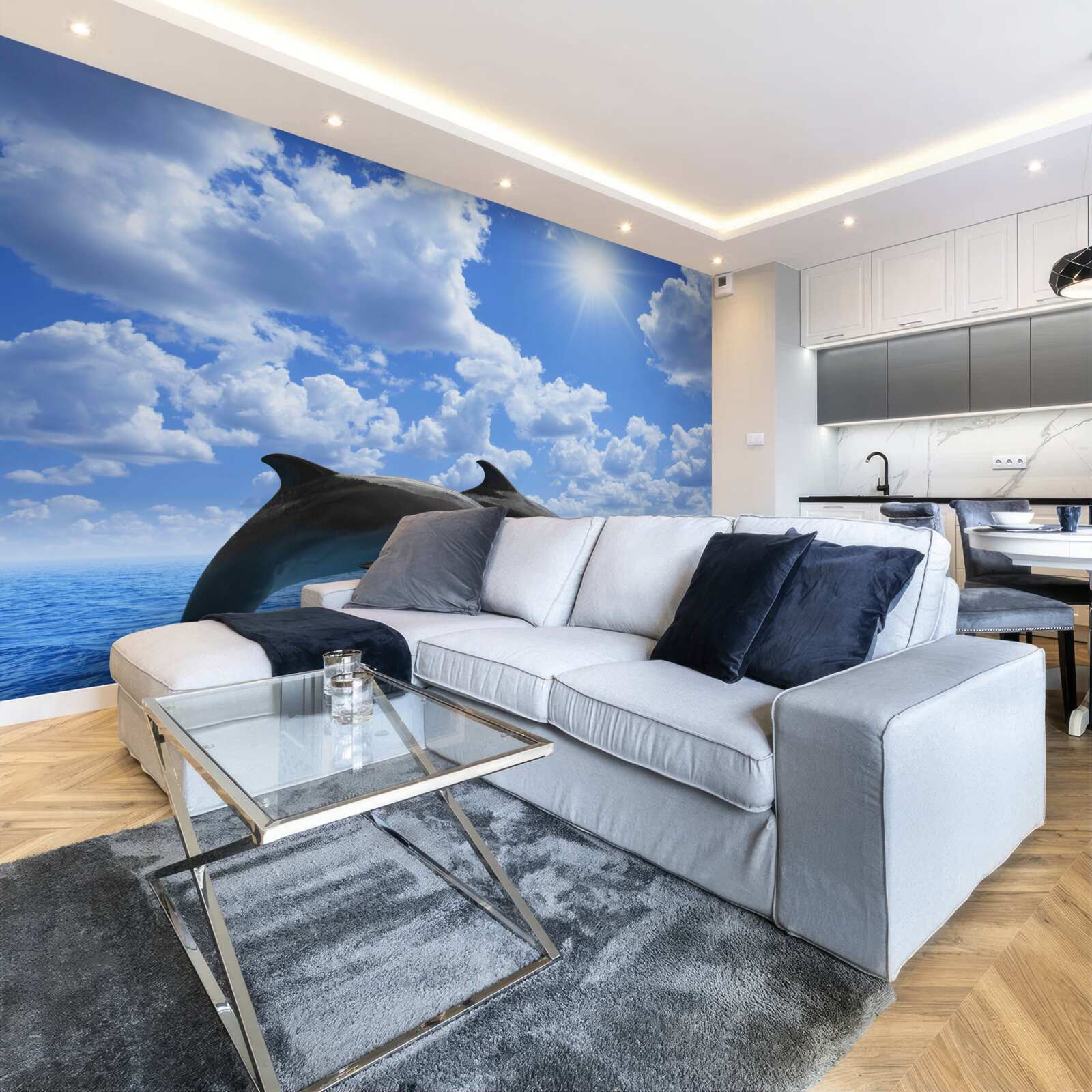 Fotobehang dolfijnen springen over het wateroppervlak