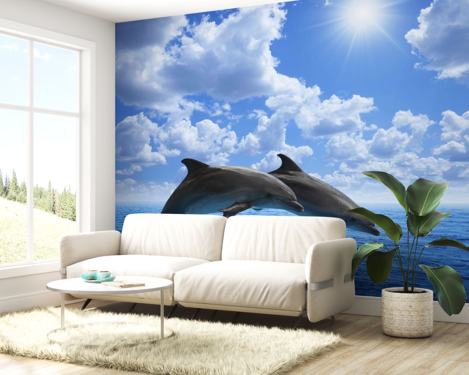 Fotobehang dolfijnen springen over het wateroppervlak