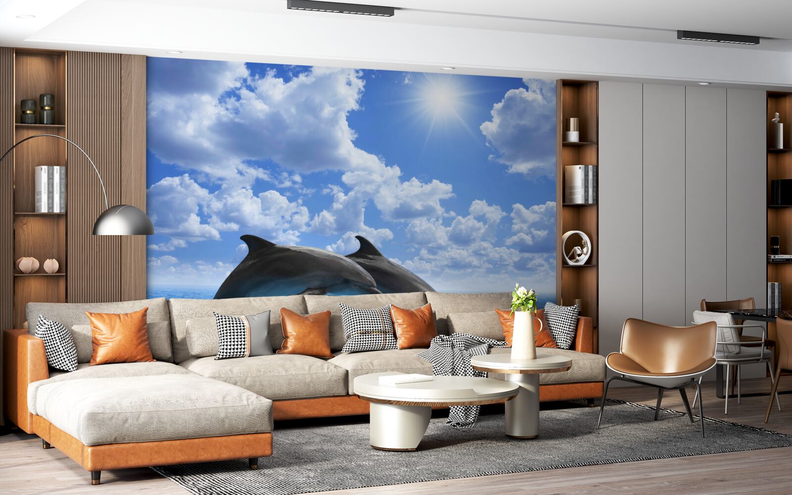 Fotobehang dolfijnen springen over het wateroppervlak