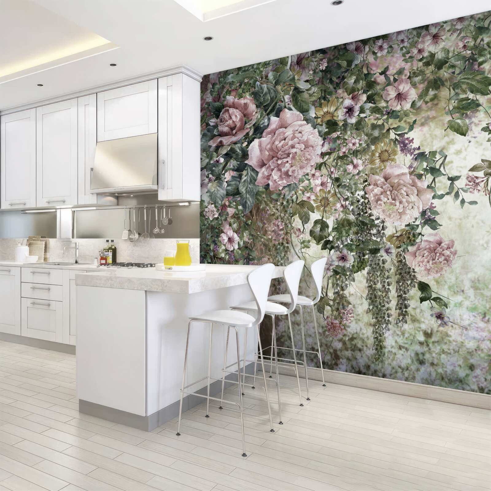 Fotobehang groen omringd door een verscheidenheid aan lentebloemen