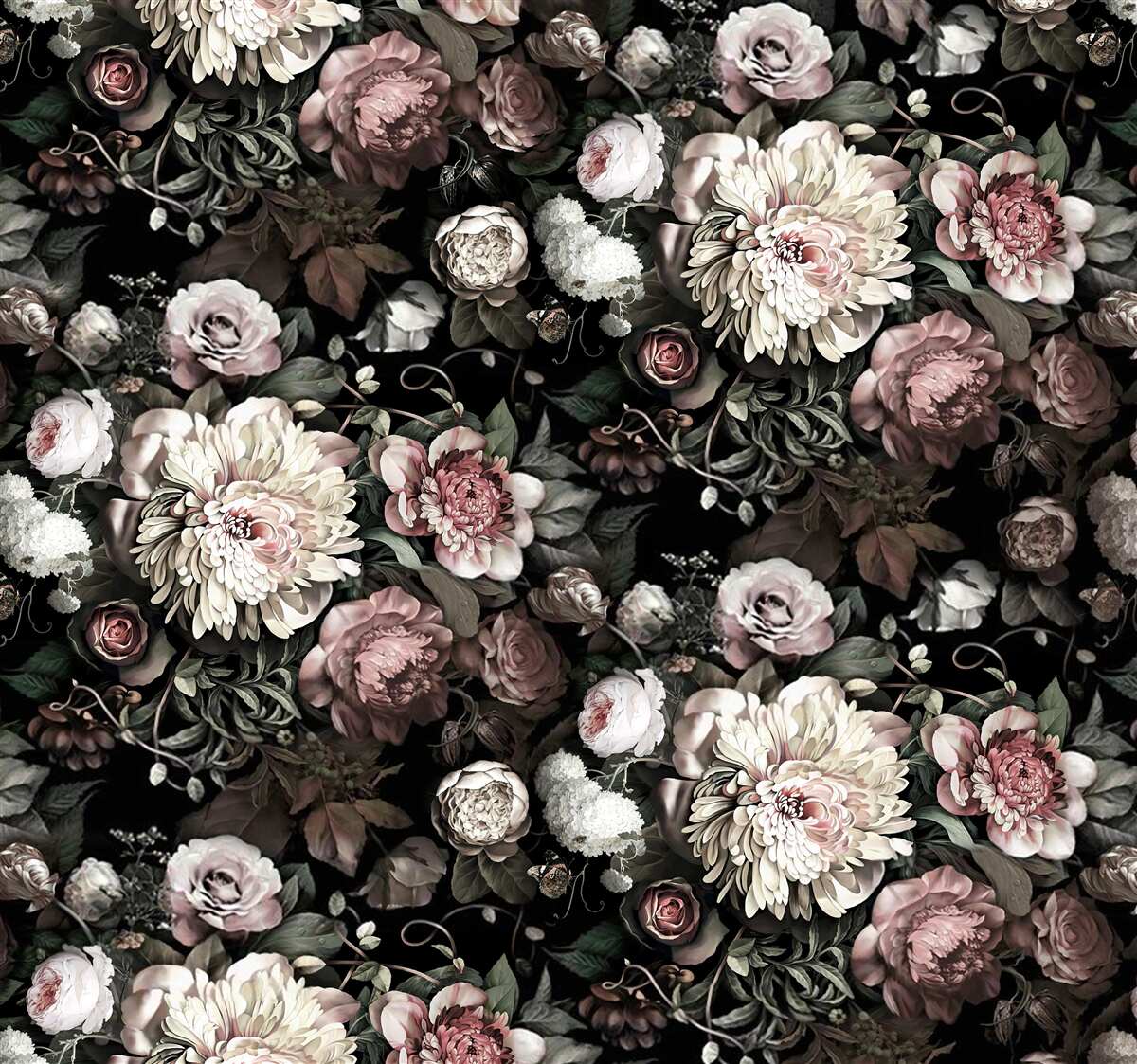 Fotobehang compositie van lichte bloementinten