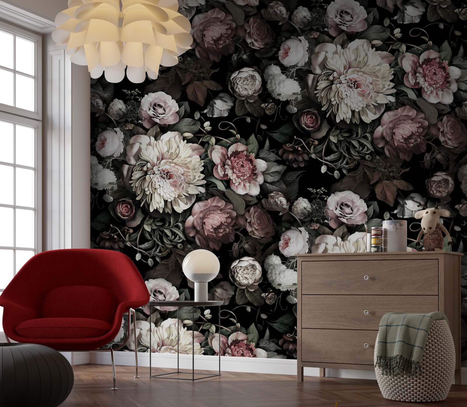 Fotobehang compositie van lichte bloementinten