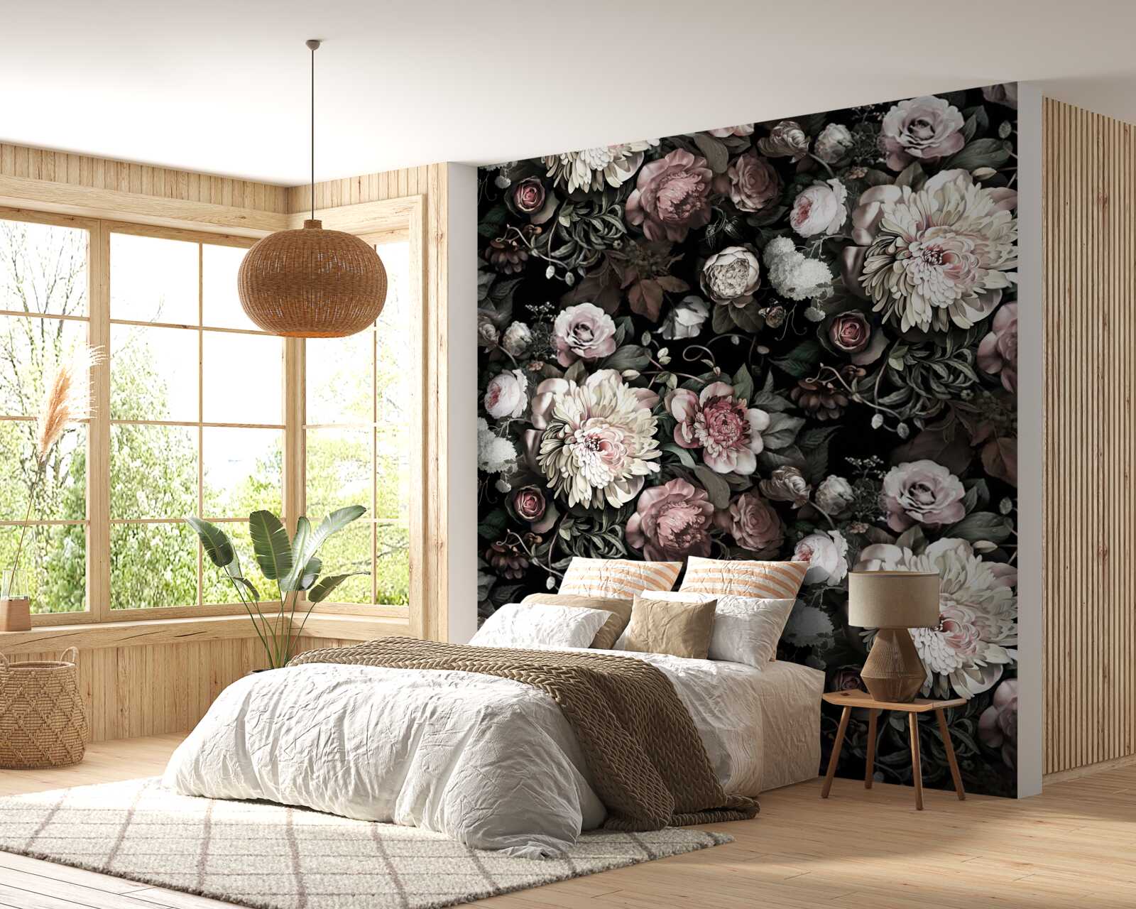 Fotobehang compositie van lichte bloementinten