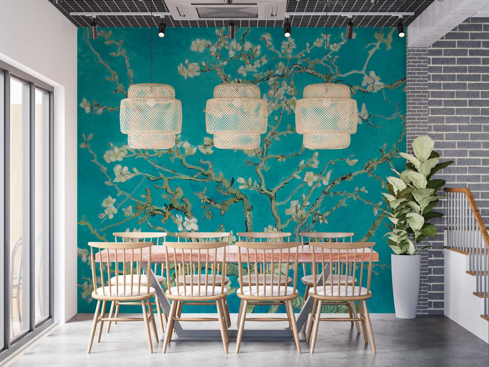 Fotobehang bloeiende amandeltakken