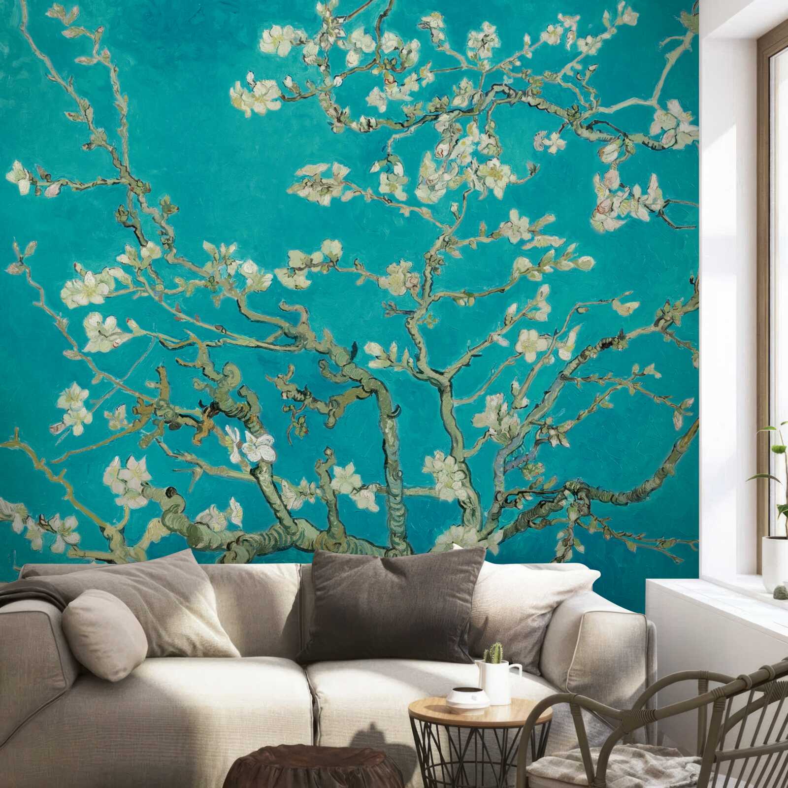 Fotobehang bloeiende amandeltakken