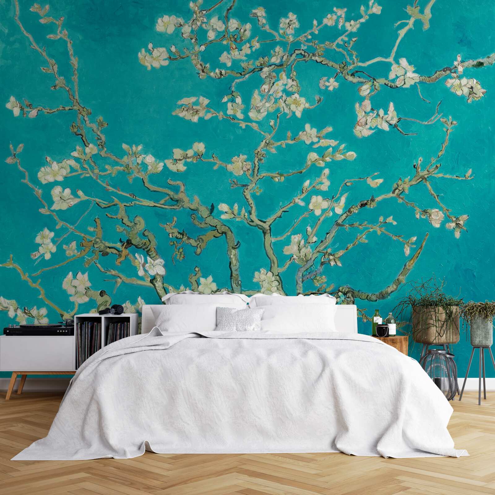 Fotobehang bloeiende amandeltakken