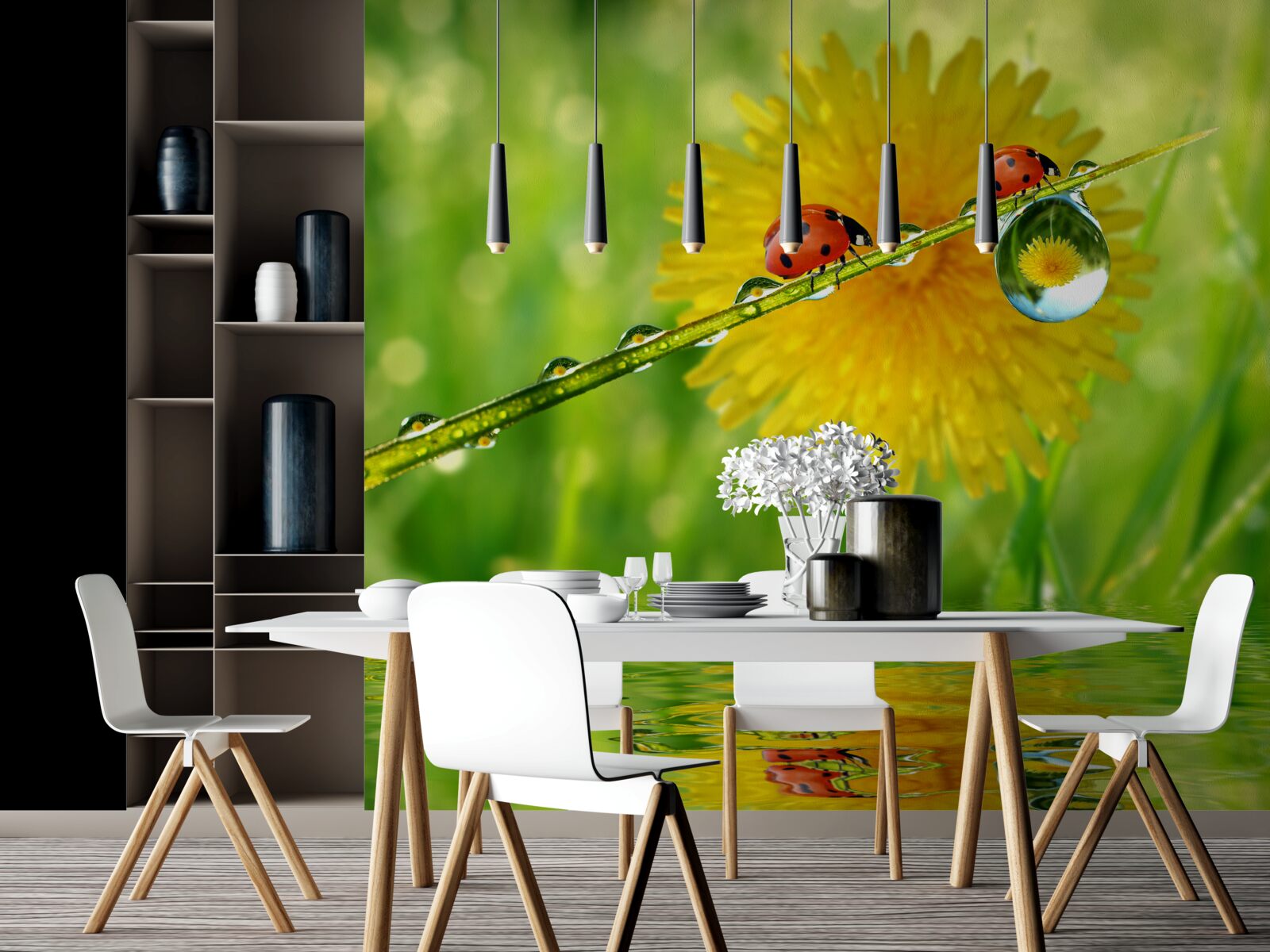 Fotobehang lieveheersbeestjes na een stortbui