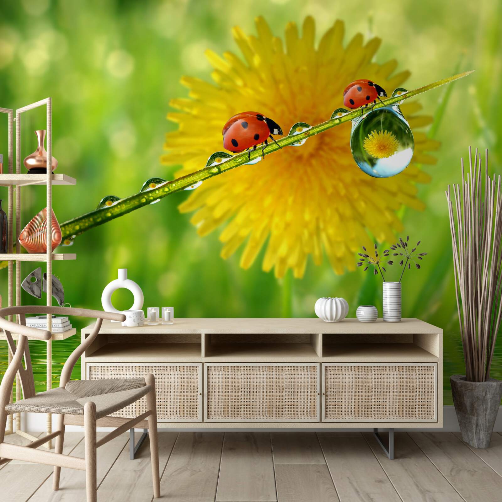 Fotobehang lieveheersbeestjes na een stortbui