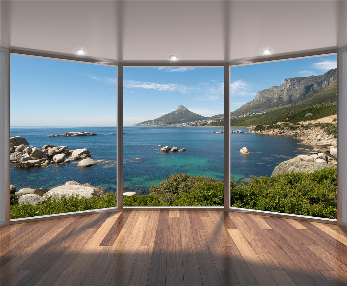 Fotobehang enorme ramen van vloer tot plafond met schilderachtig uitzicht