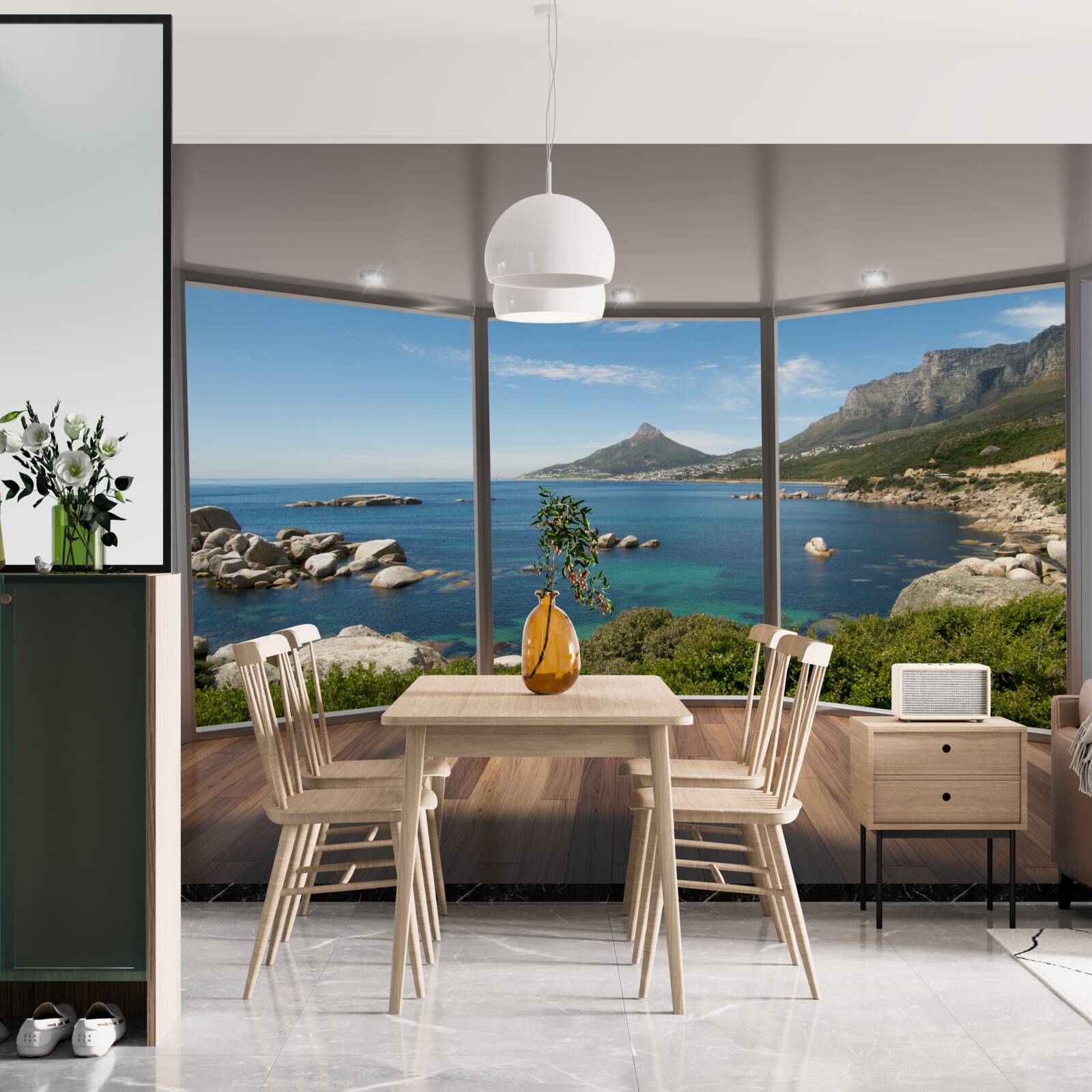 Fotobehang enorme ramen van vloer tot plafond met schilderachtig uitzicht