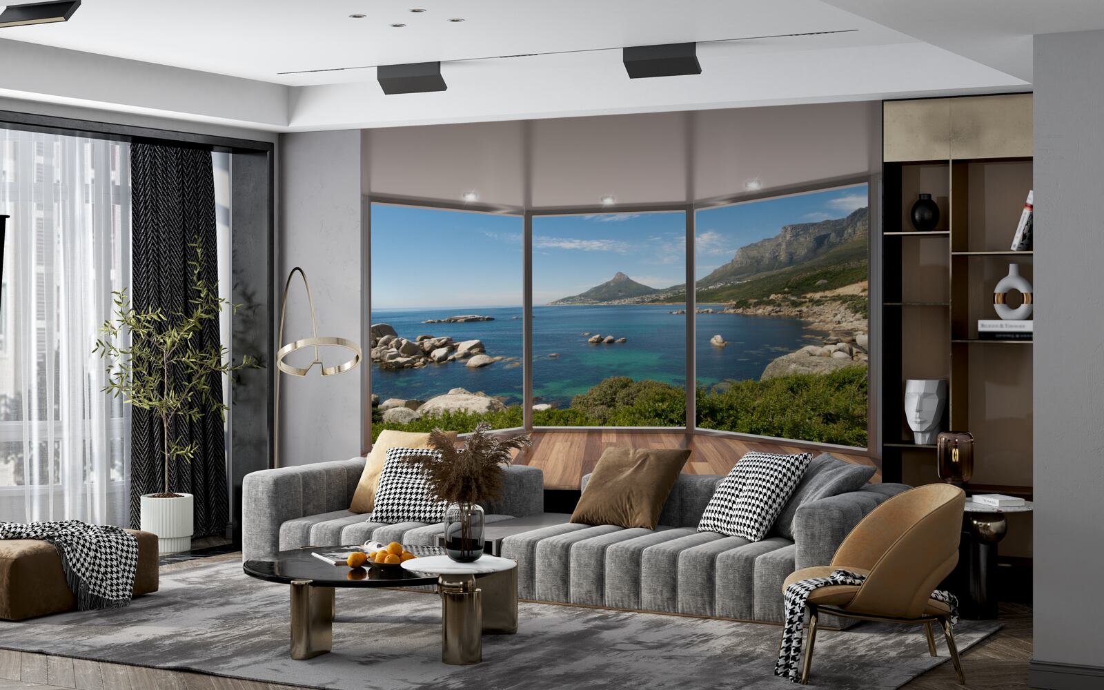 Fotobehang enorme ramen van vloer tot plafond met schilderachtig uitzicht