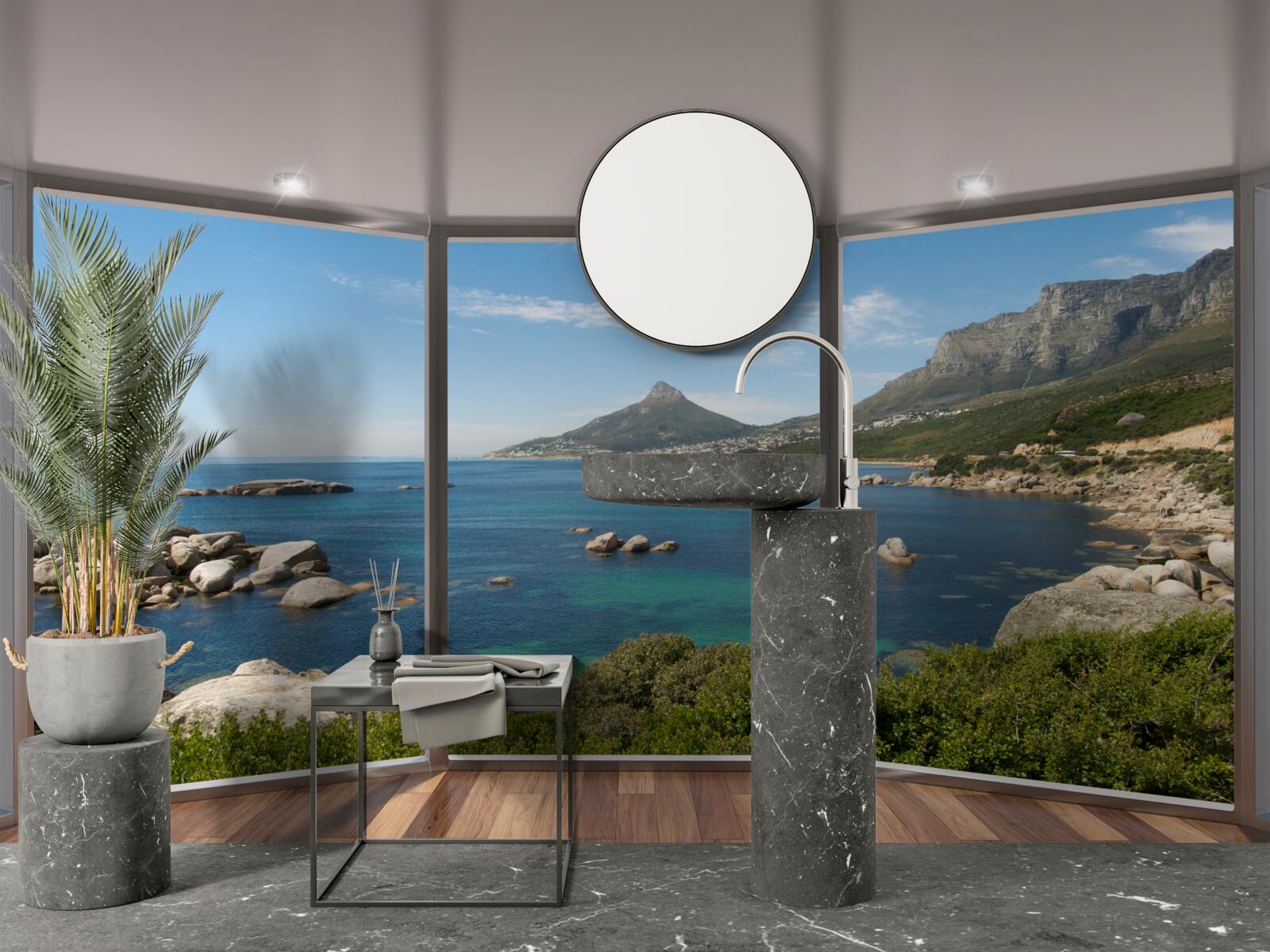 Fotobehang enorme ramen van vloer tot plafond met schilderachtig uitzicht